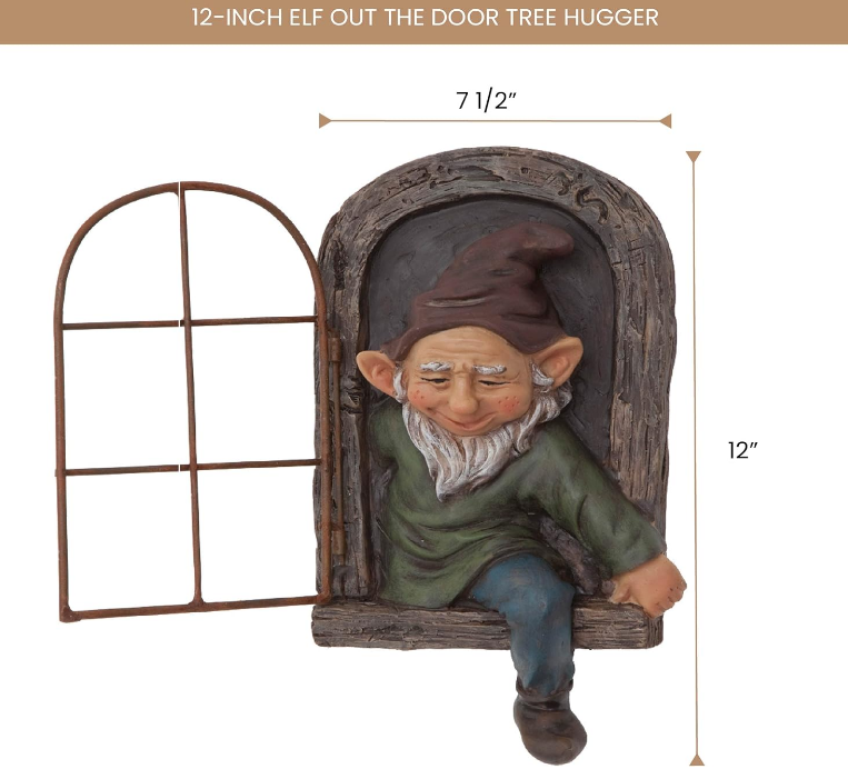 12-inch Elf Out The Door Tree Hugger - Yard Decorations - Whimsical Tree Sculpture - Garden Decoration - Garden Peeker Yard Art