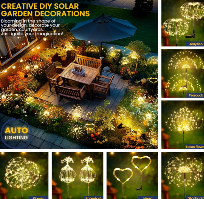 Garden Outdoor Decor Lights 120LED 2Pack, Solar Garden Lights for Yard Outside Fairy Garden Lights Decorative, Solar Lights for Yard Pathway Flowerbed Planter Balcony Patio Garden Decor