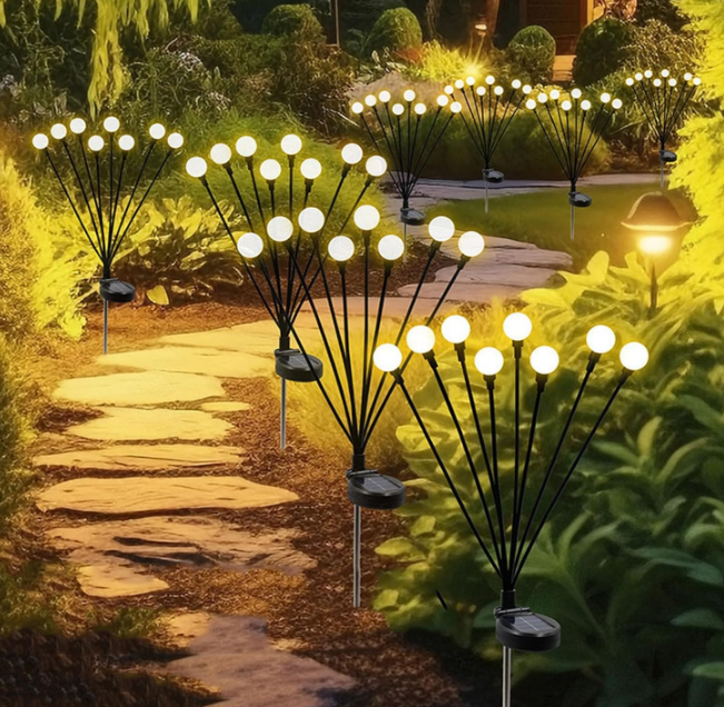 Solar Swaying Garden Light - 2 Pack New Upgraded Solar Garden Lights, 16LEDs Sway by Wind, Solar Outdoor Lights, Yard Patio Pathway Decoration, High Flexibility Iron Wire & Heavy Bulb Base, Warm White