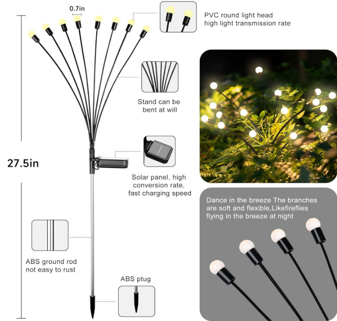 Solar Swaying Garden Light - 2 Pack New Upgraded Solar Garden Lights, 16LEDs Sway by Wind, Solar Outdoor Lights, Yard Patio Pathway Decoration, High Flexibility Iron Wire & Heavy Bulb Base, Warm White
