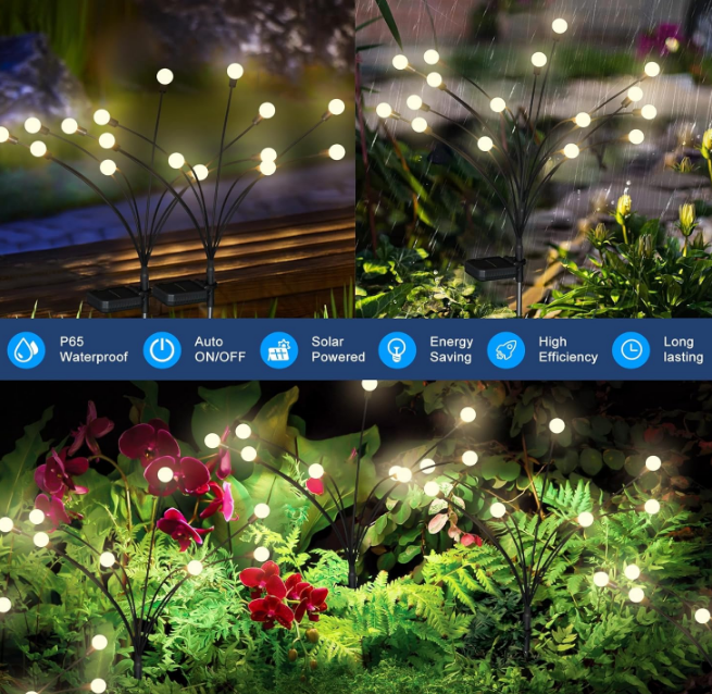 Solar Swaying Garden Light - 2 Pack New Upgraded Solar Garden Lights, 16LEDs Sway by Wind, Solar Outdoor Lights, Yard Patio Pathway Decoration, High Flexibility Iron Wire & Heavy Bulb Base, Warm White
