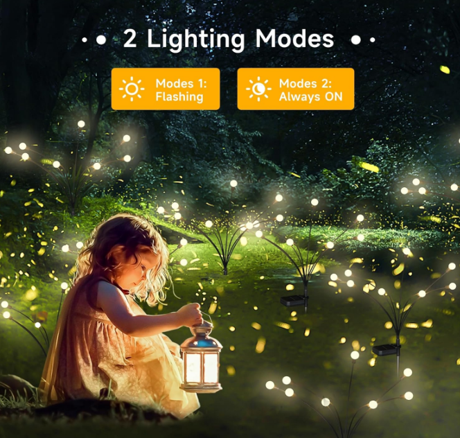 Solar Swaying Garden Light - 2 Pack New Upgraded Solar Garden Lights, 16LEDs Sway by Wind, Solar Outdoor Lights, Yard Patio Pathway Decoration, High Flexibility Iron Wire & Heavy Bulb Base, Warm White
