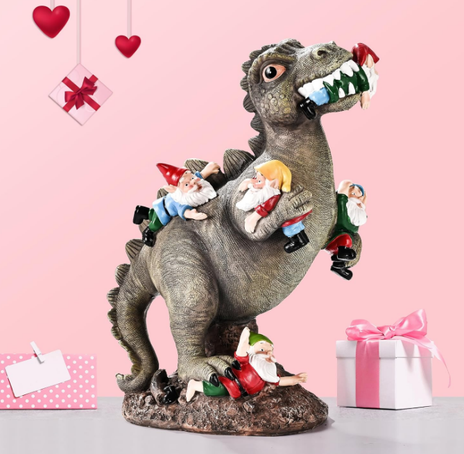 Garden Gnomes Statues Yard Decorations Outdoor Garden Decor, 14” Dinosaur Gnomes Garden Statues, Patio, Lawn Ornament, Gardening Gifts for Women for Housewarming