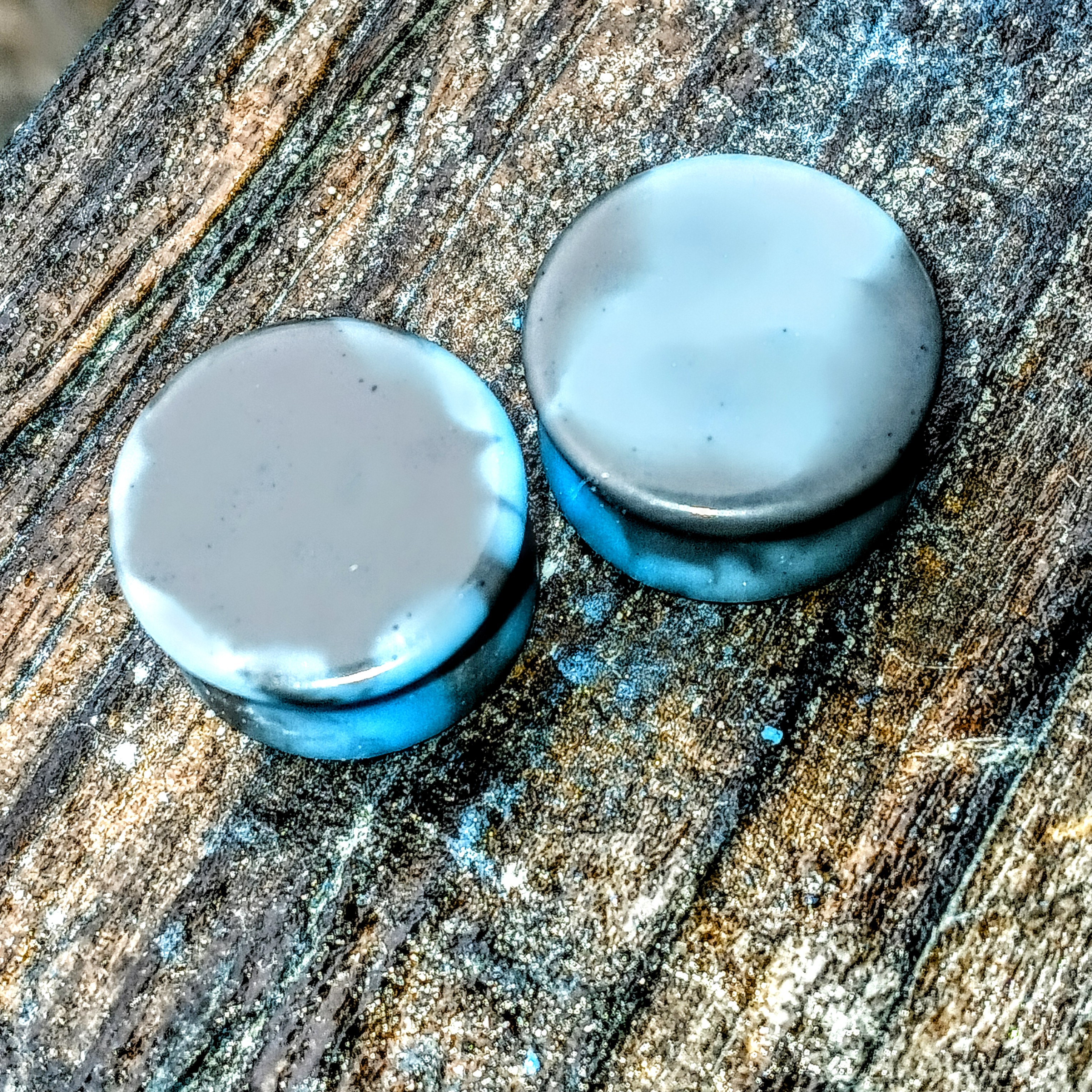 Handmade Epoxy Resin Ear Gauges/Plugs/Tunnels (Light Blue/Grey)