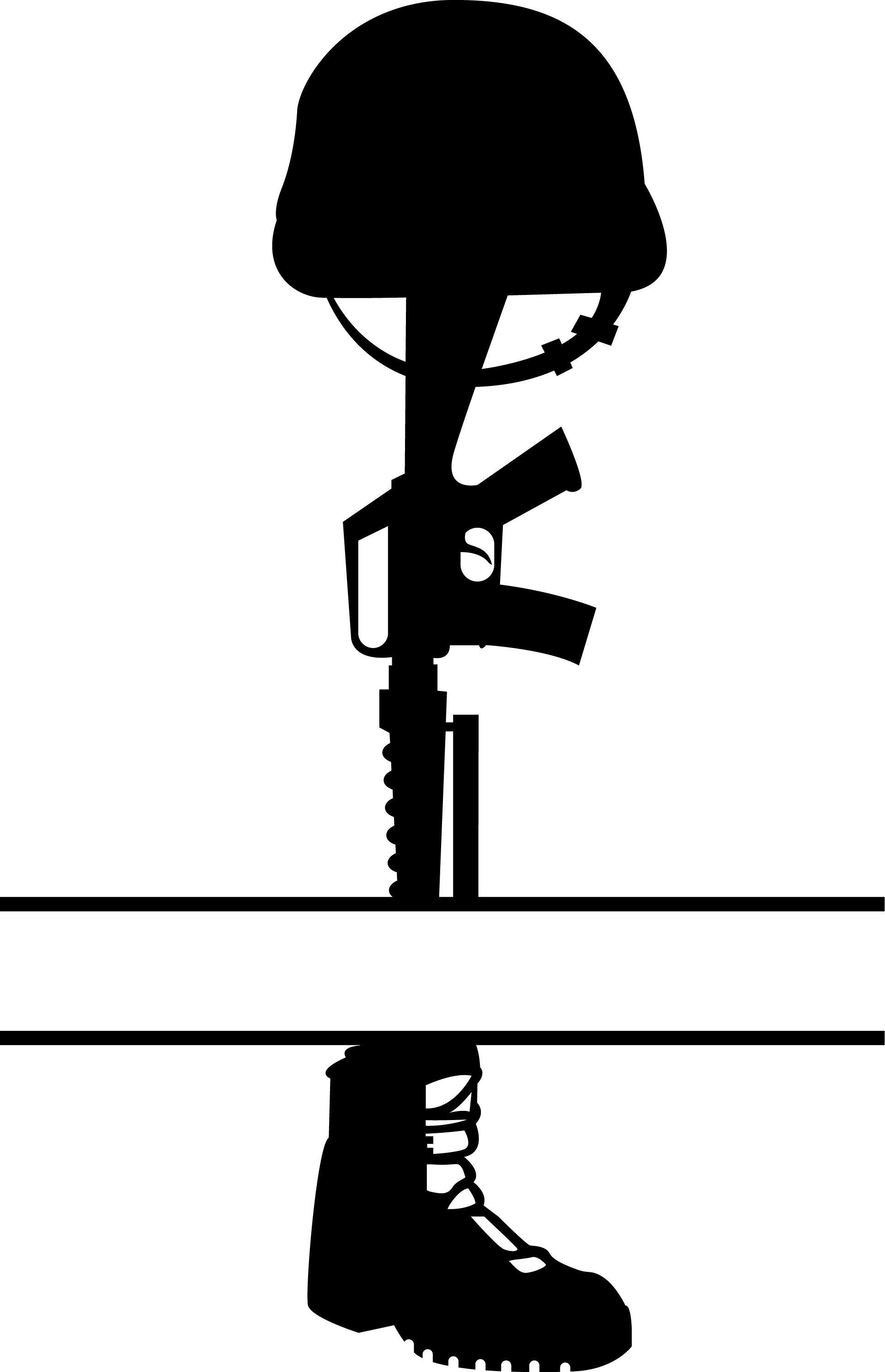 Boot with rifle and military helmet with custom text