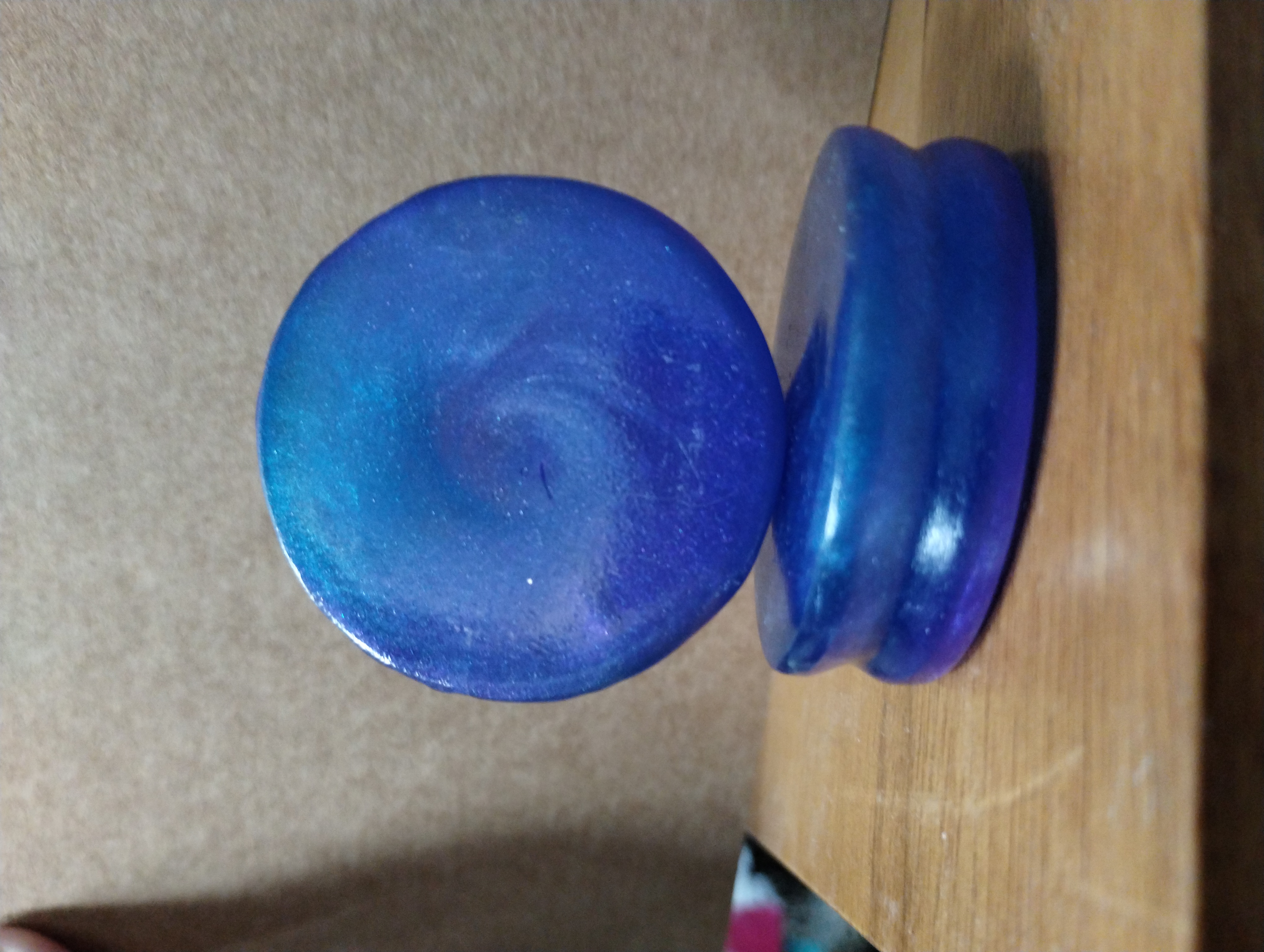 2 inch (51mm) Ear Plugs. Blue & Purple alcohol ink dye with Blue Mica Powder