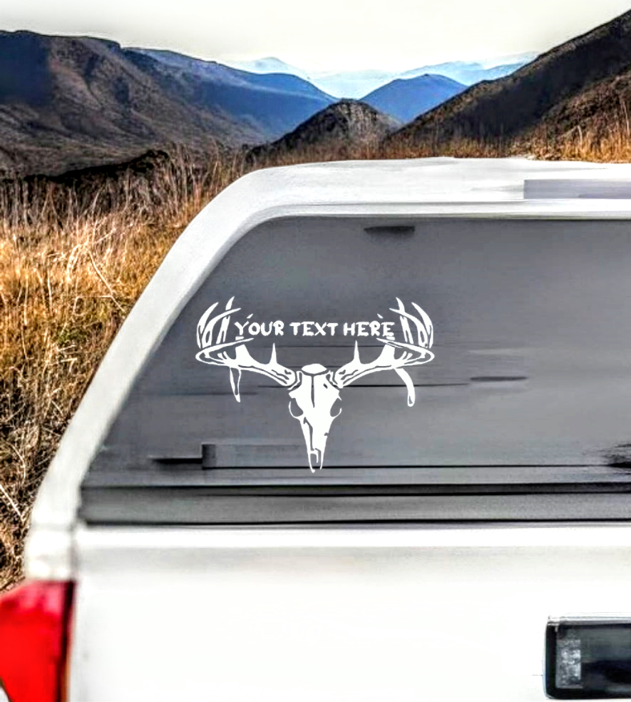 Custom Lettering Deer Skull Premium Vinyl Decal