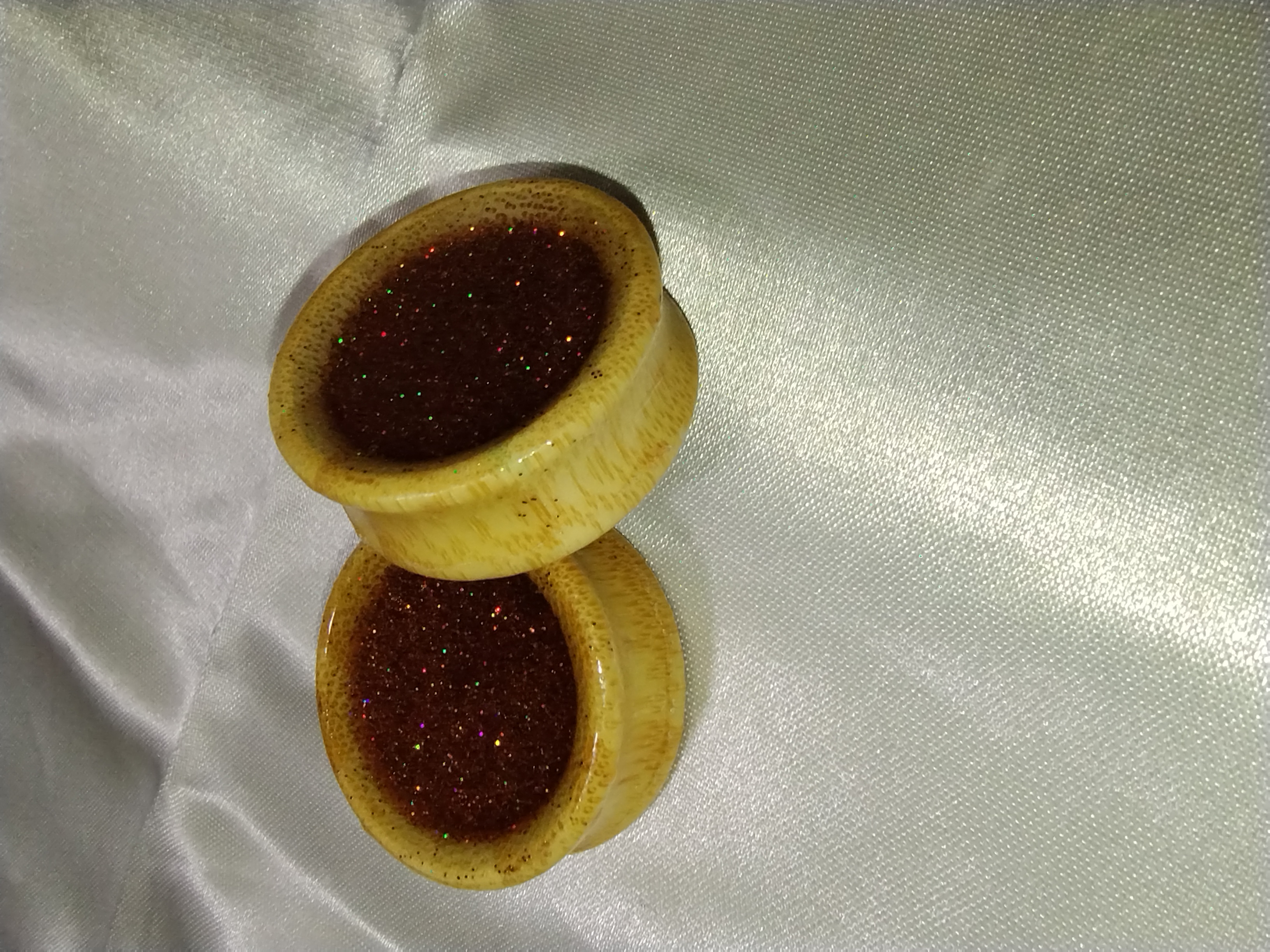 1 inch (25mm) Wood Plugs filled with bronze glittered epoxy resin