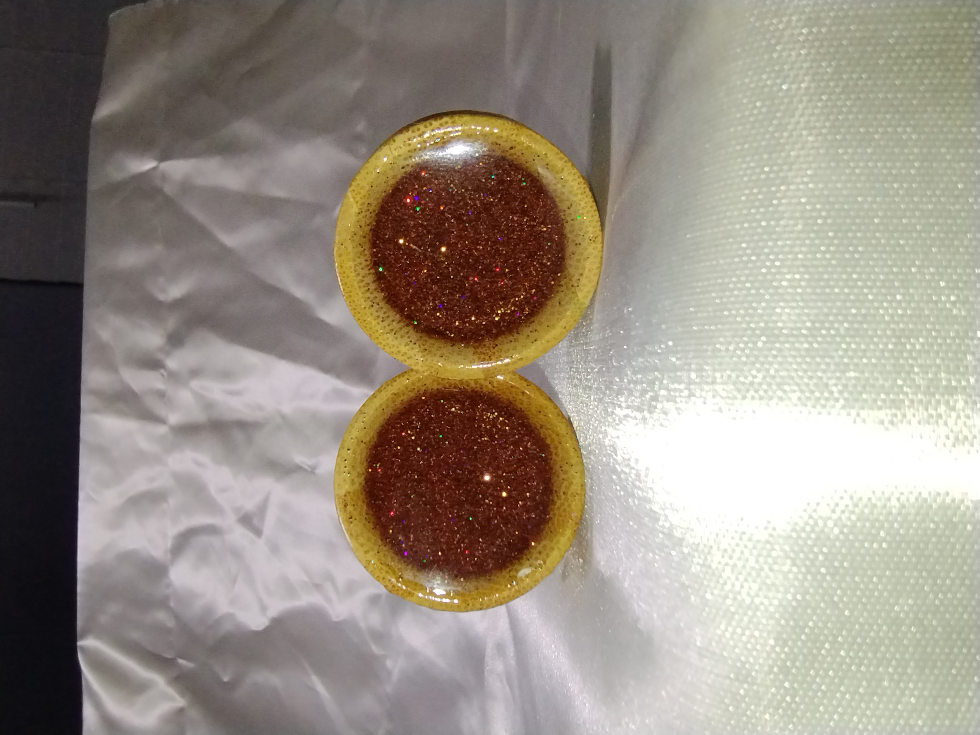 1 inch (25mm) Wood Plugs filled with bronze glittered epoxy resin