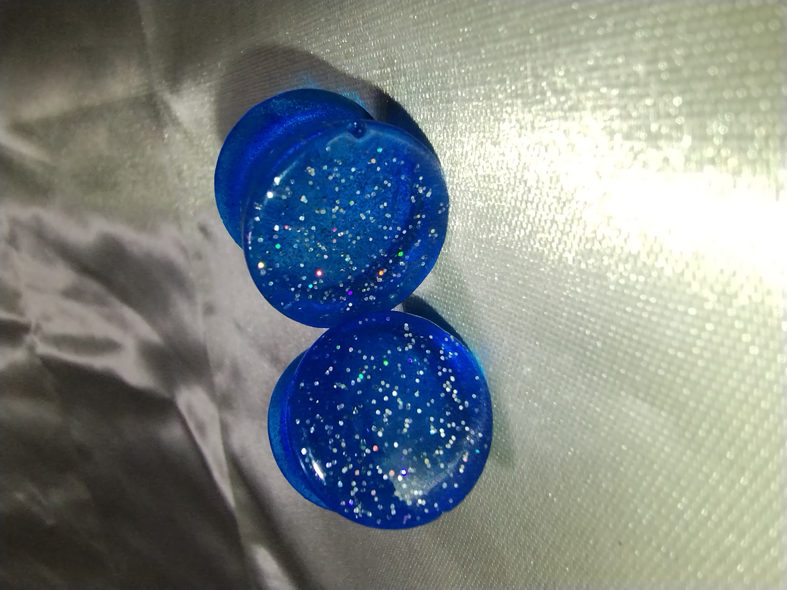 18mm & 12mm Epoxy Resin Plugs Bright Blue with Multi-Colored Glitter 