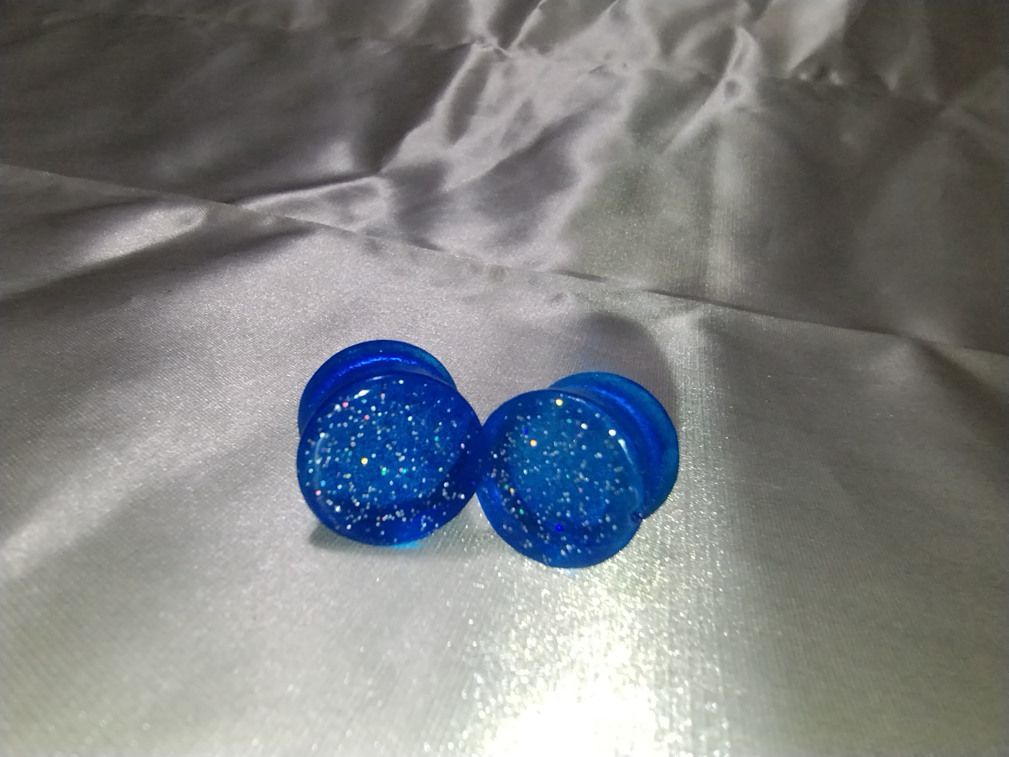 18mm & 12mm Epoxy Resin Plugs Bright Blue with Multi-Colored Glitter 