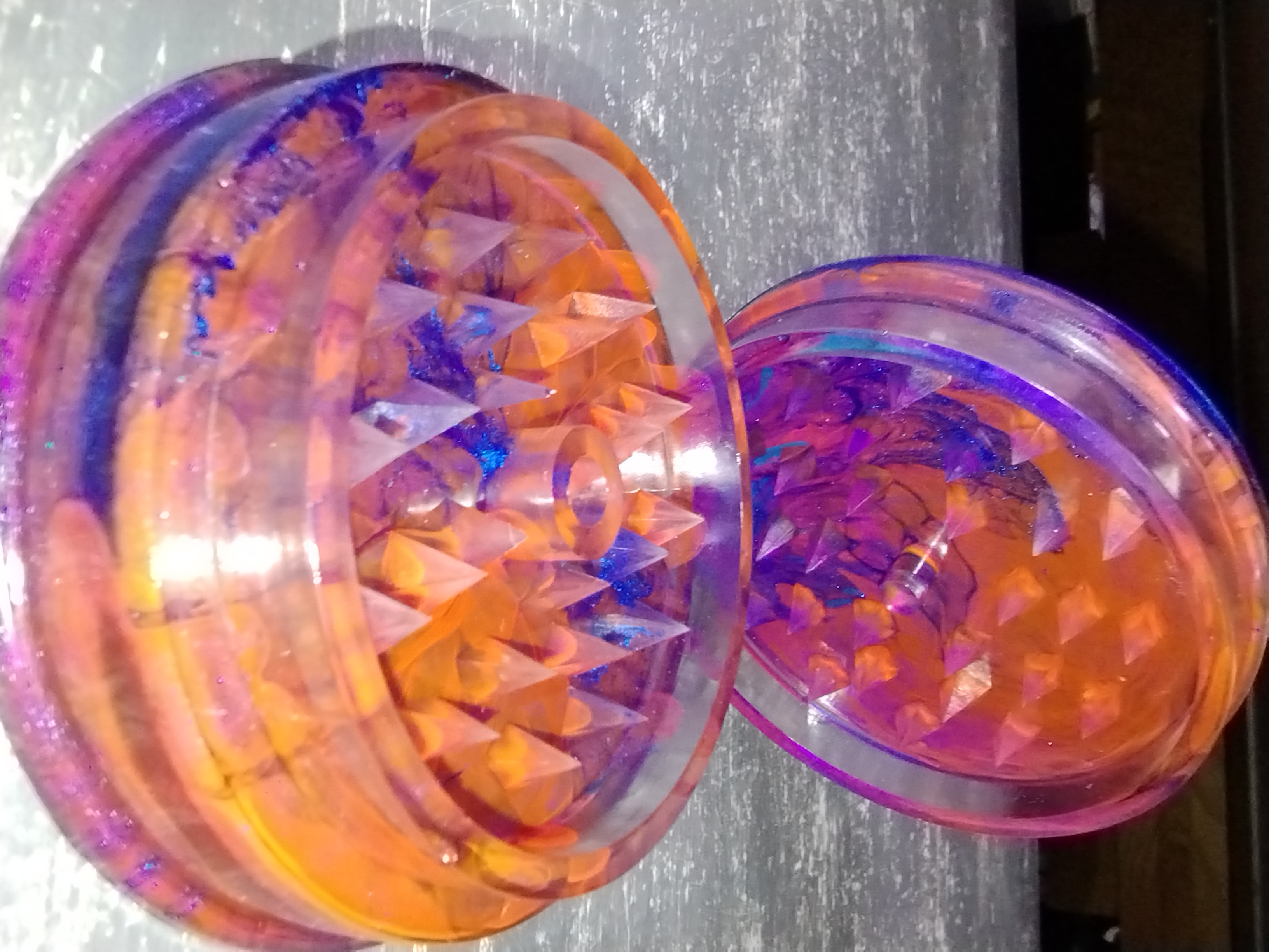 Handmade Epoxy Resin Herb Grinder. Shimmer Blue, Pink, and Orange Alcohol Ink One of a Kind Item