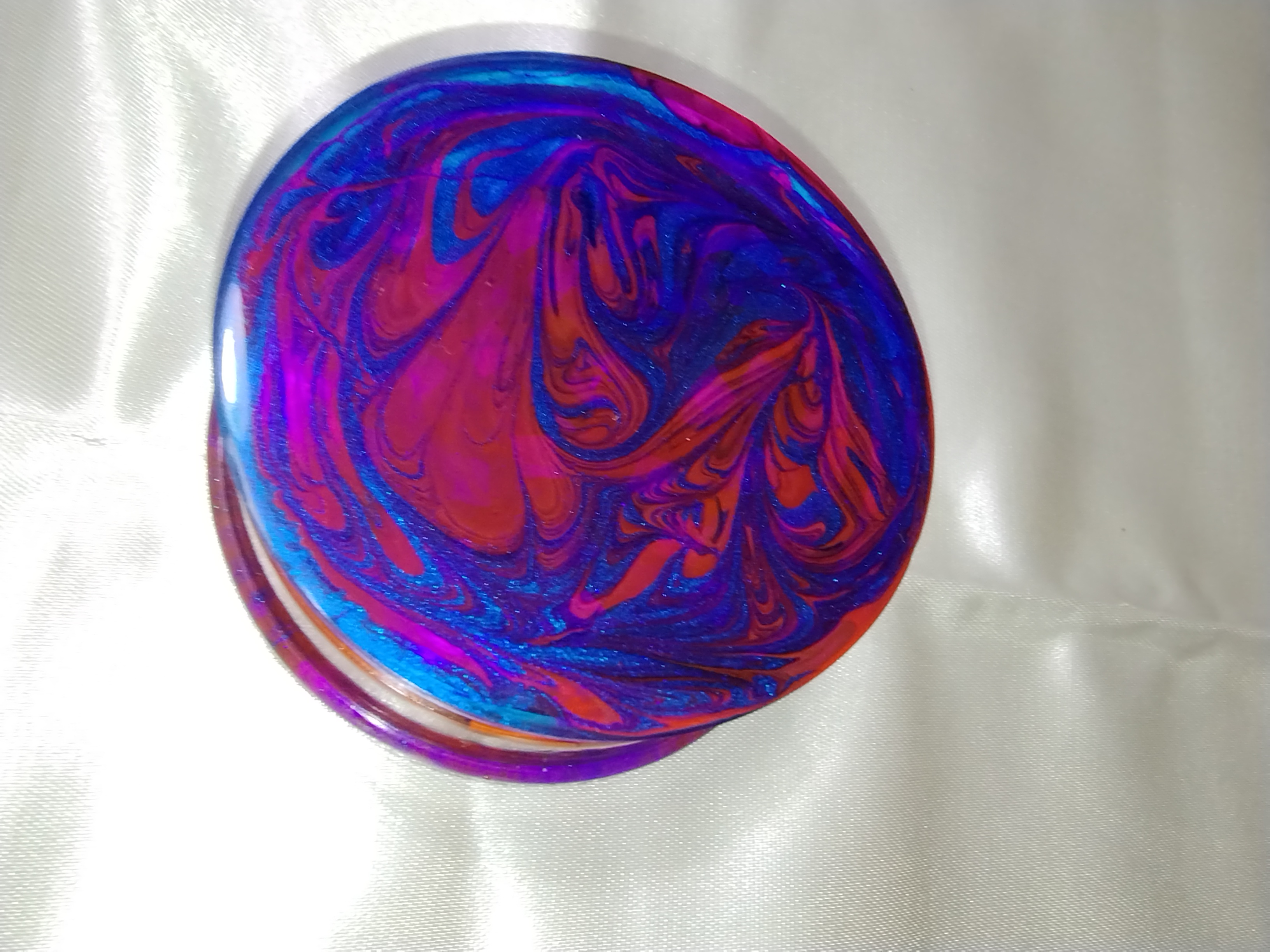 Handmade Epoxy Resin Herb Grinder. Shimmer Blue, Pink, and Orange Alcohol Ink One of a Kind Item