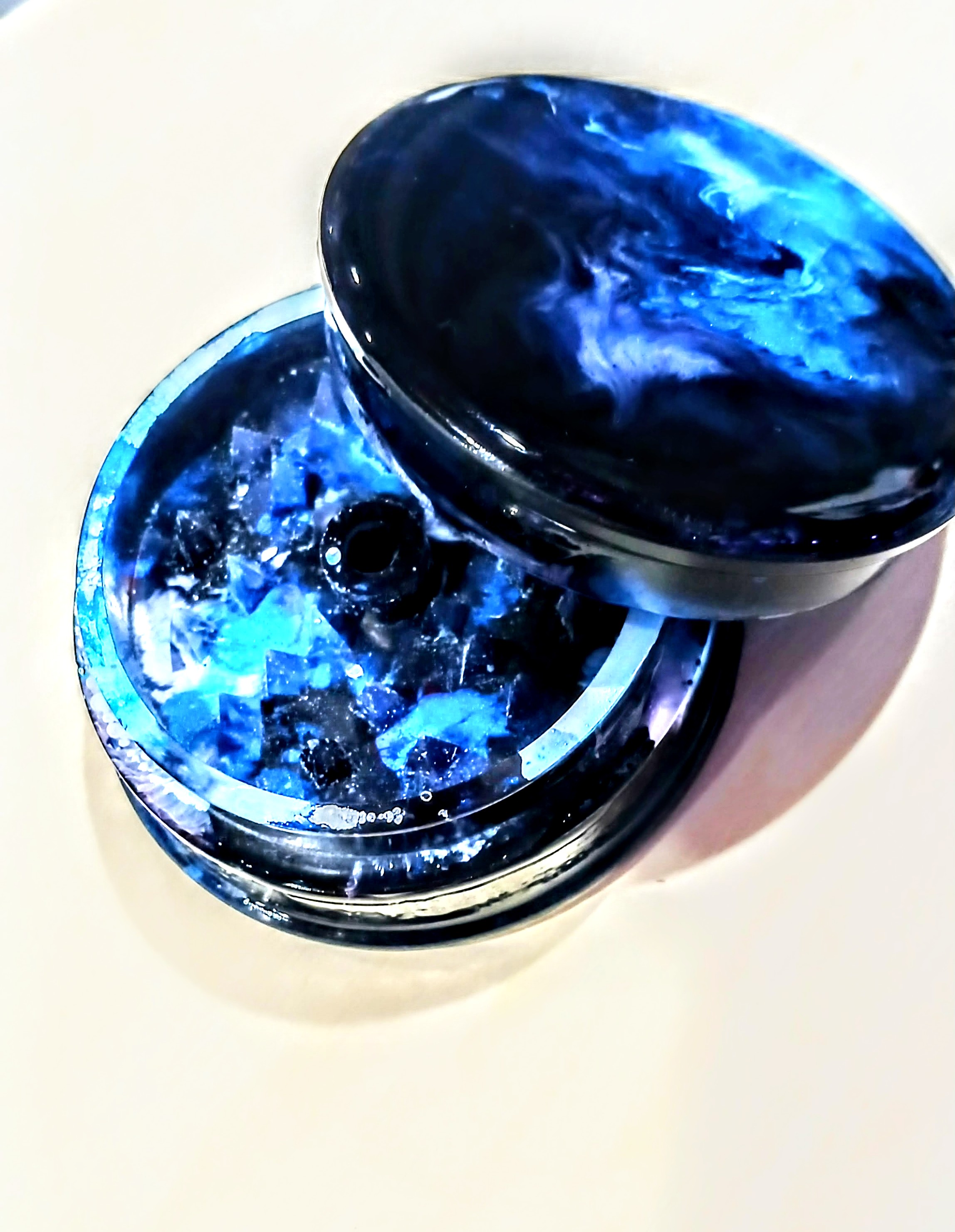 Handmade Epoxy Resin Herb Grinder. Infused with Shimmer Blue, Black, and White Alcohol Ink One of a Kind Item