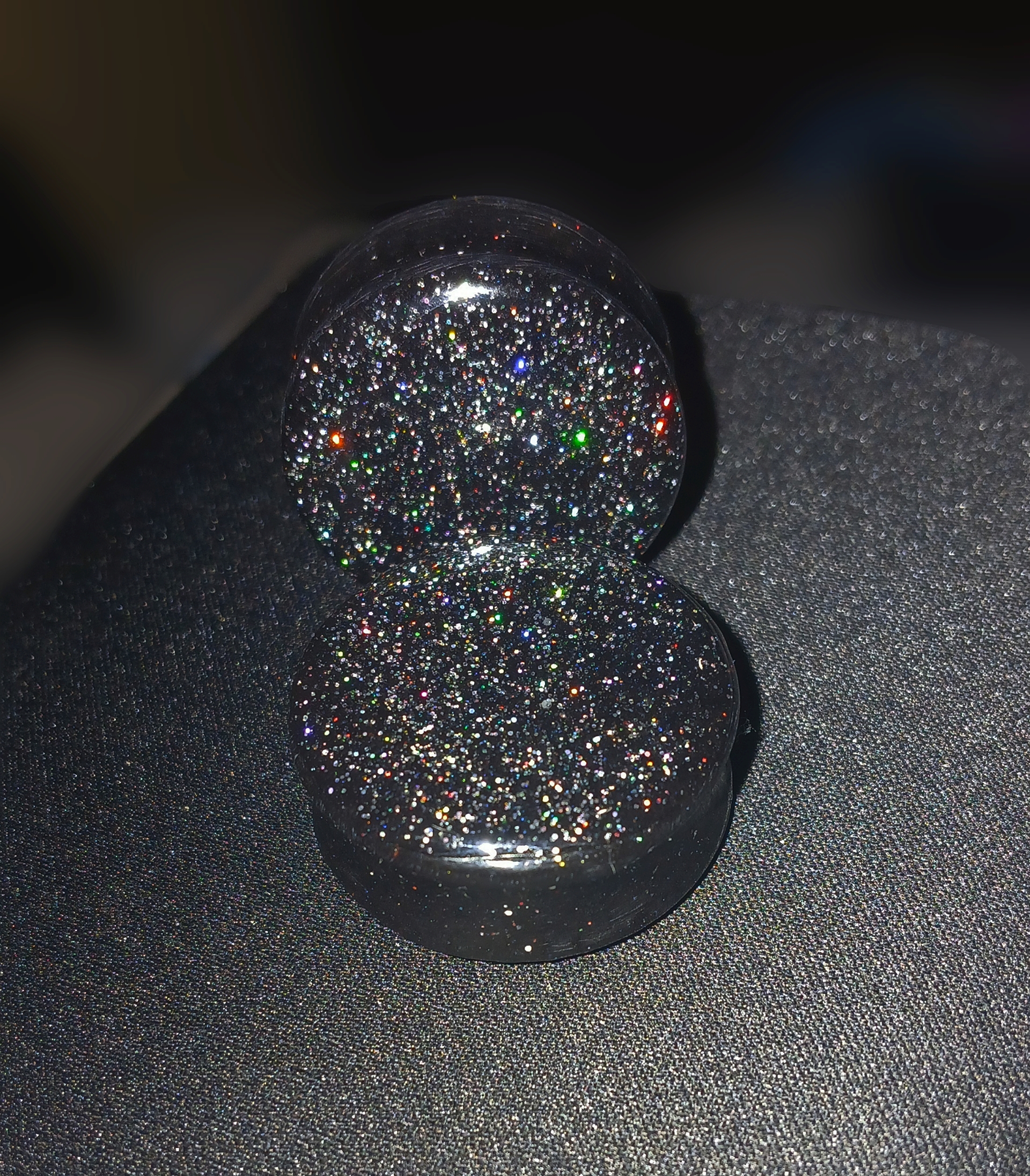 1 1/4th Inch Epoxy resin Ear Plugs, Gauges Double Flared. Black with holographic Glitter