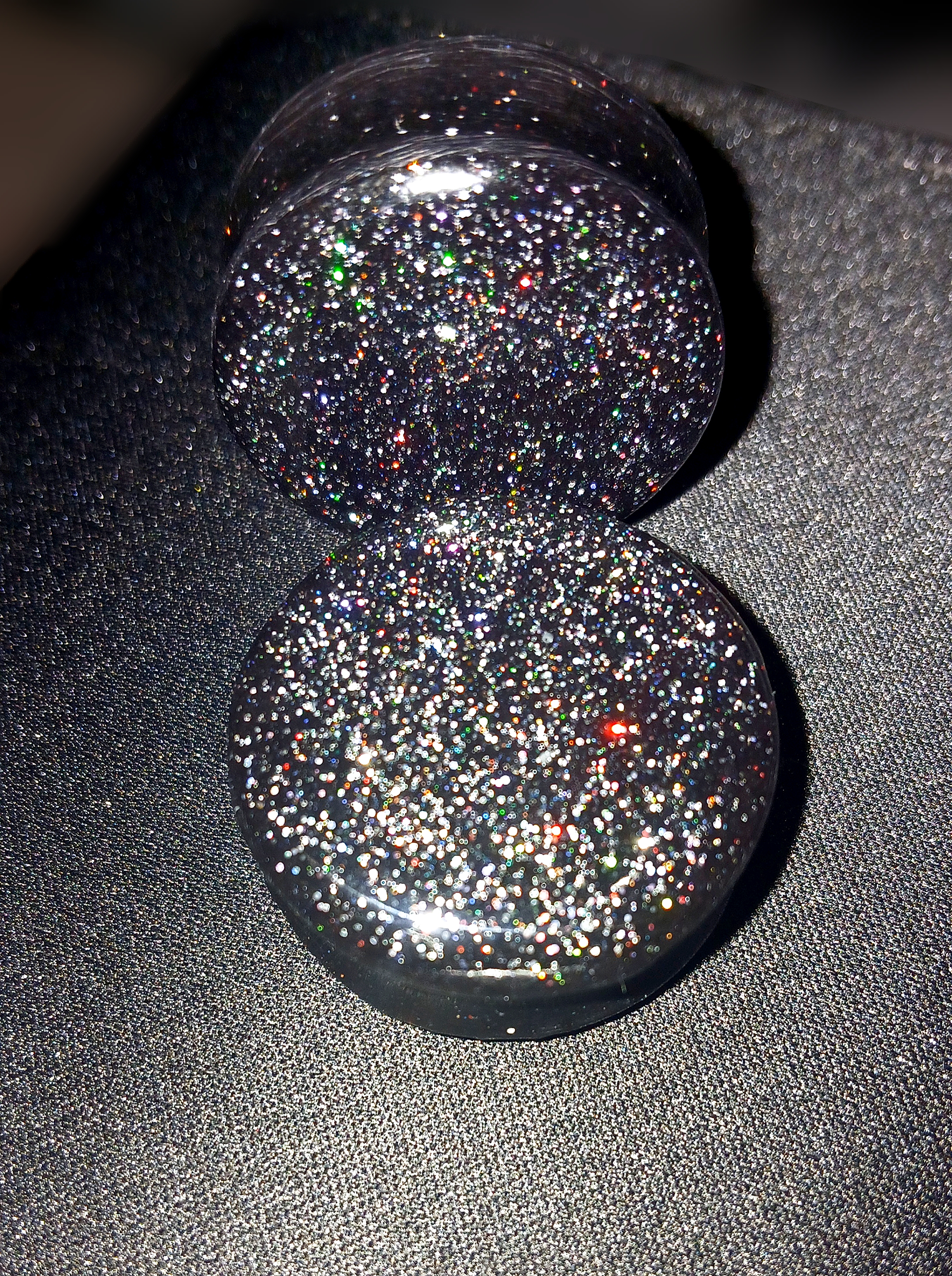 1 1/4th Inch Epoxy resin Ear Plugs, Gauges Double Flared. Black with holographic Glitter