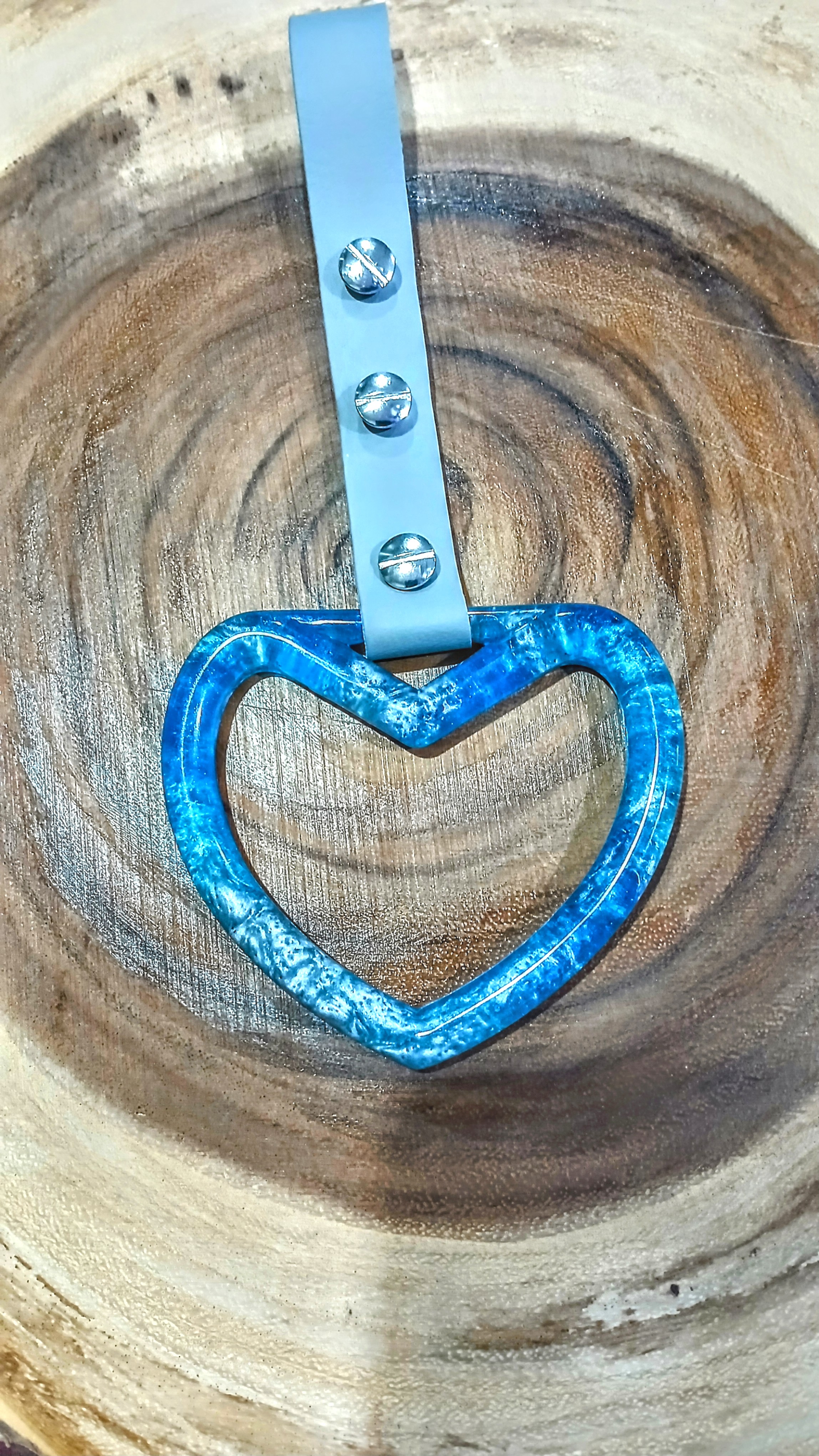 Handmade Epoxy Resin Tsurikawa. Shimmering Blue and Metallic Silver Alcohol Ink 
