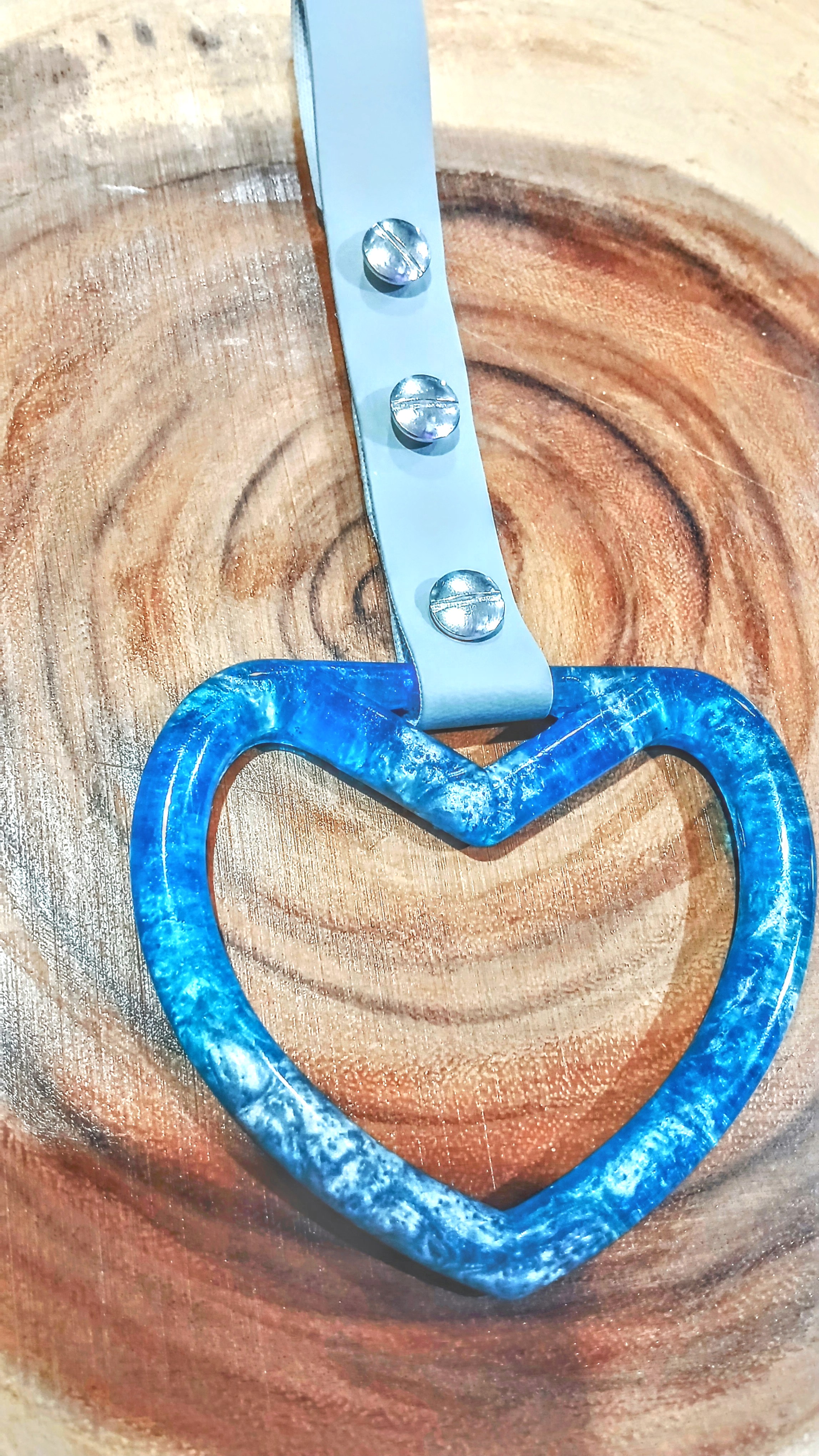 Handmade Epoxy Resin Tsurikawa. Shimmering Blue and Metallic Silver Alcohol Ink 