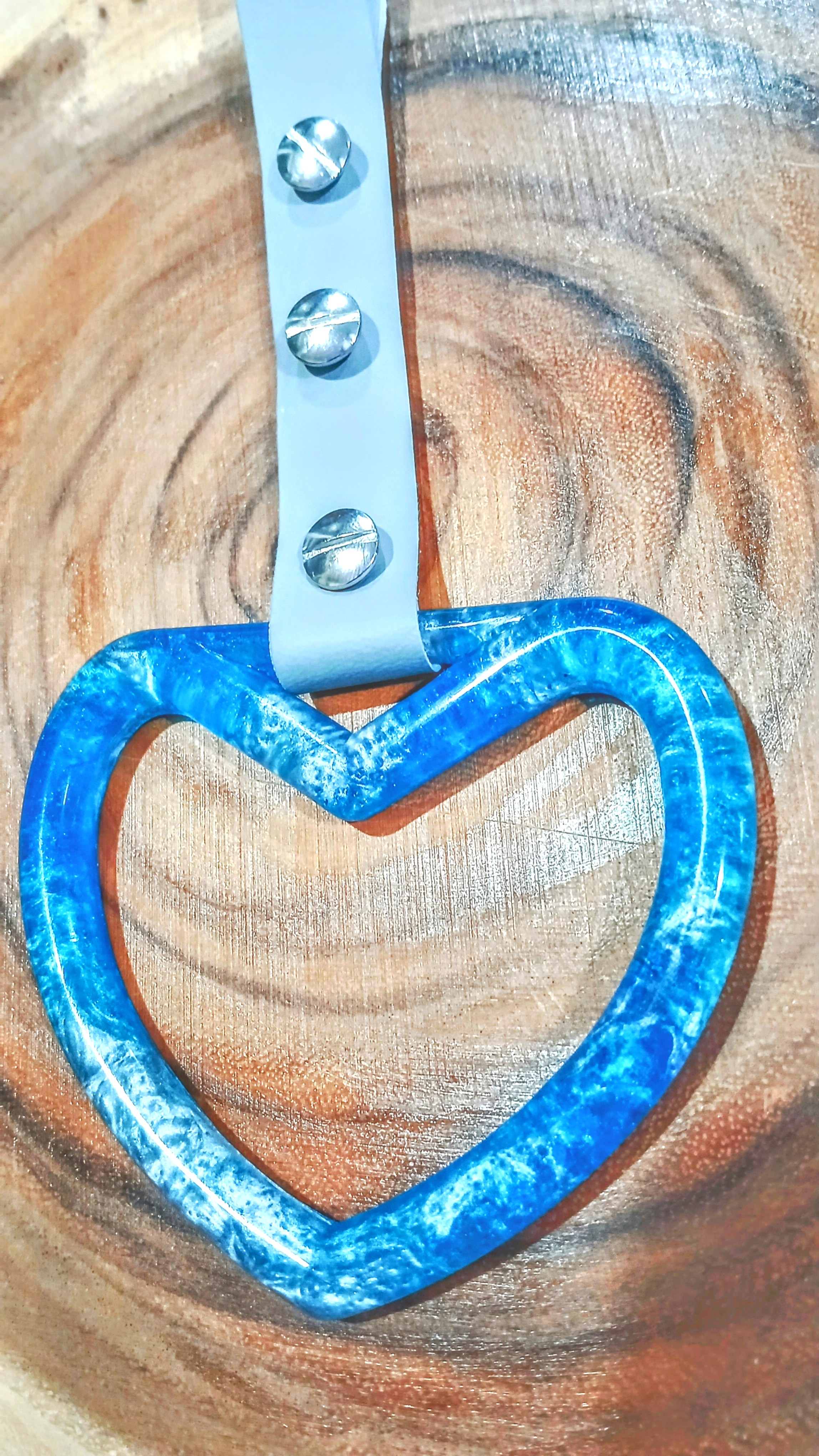 Handmade Epoxy Resin Tsurikawa. Shimmering Blue and Metallic Silver Alcohol Ink 