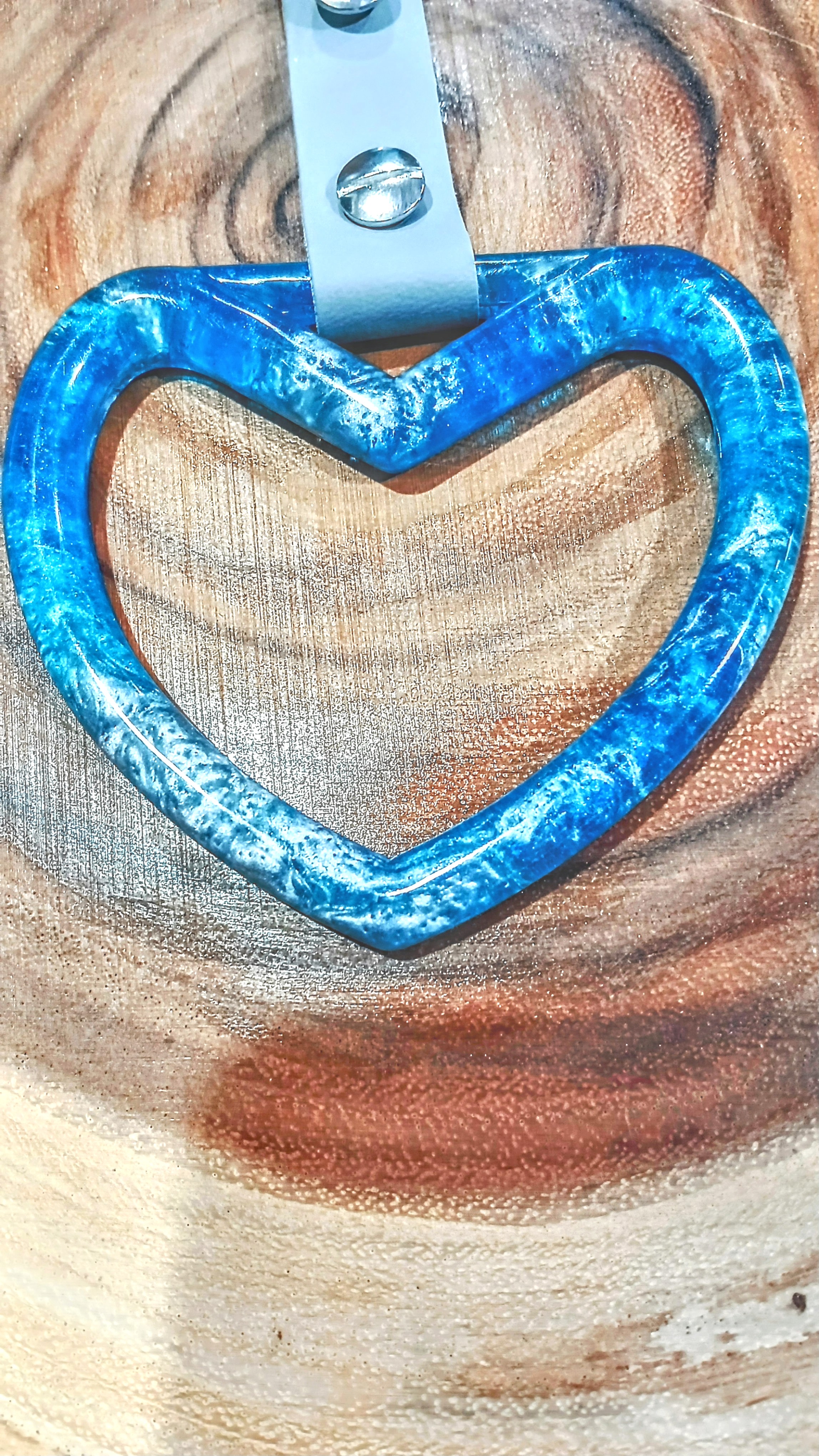Handmade Epoxy Resin Tsurikawa. Shimmering Blue and Metallic Silver Alcohol Ink 
