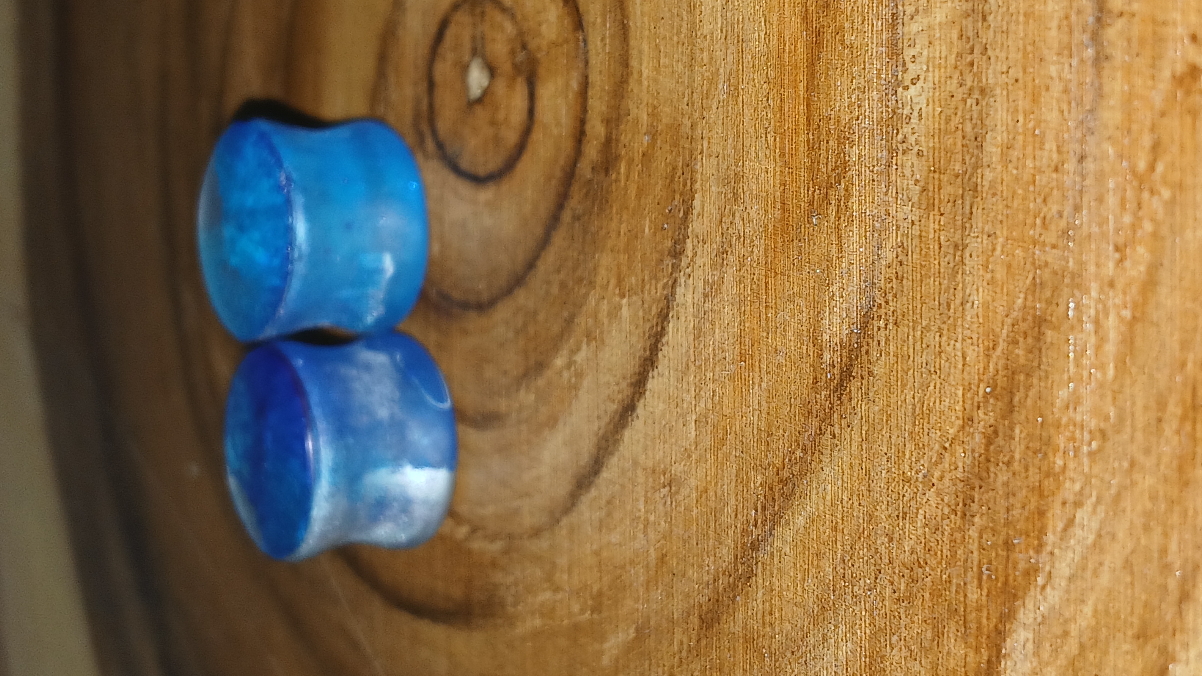 Epoxy Resin Ear Plugs Sizes 12mm-18mm shimmering blue and metallic silver two toned ear gauges/plugs