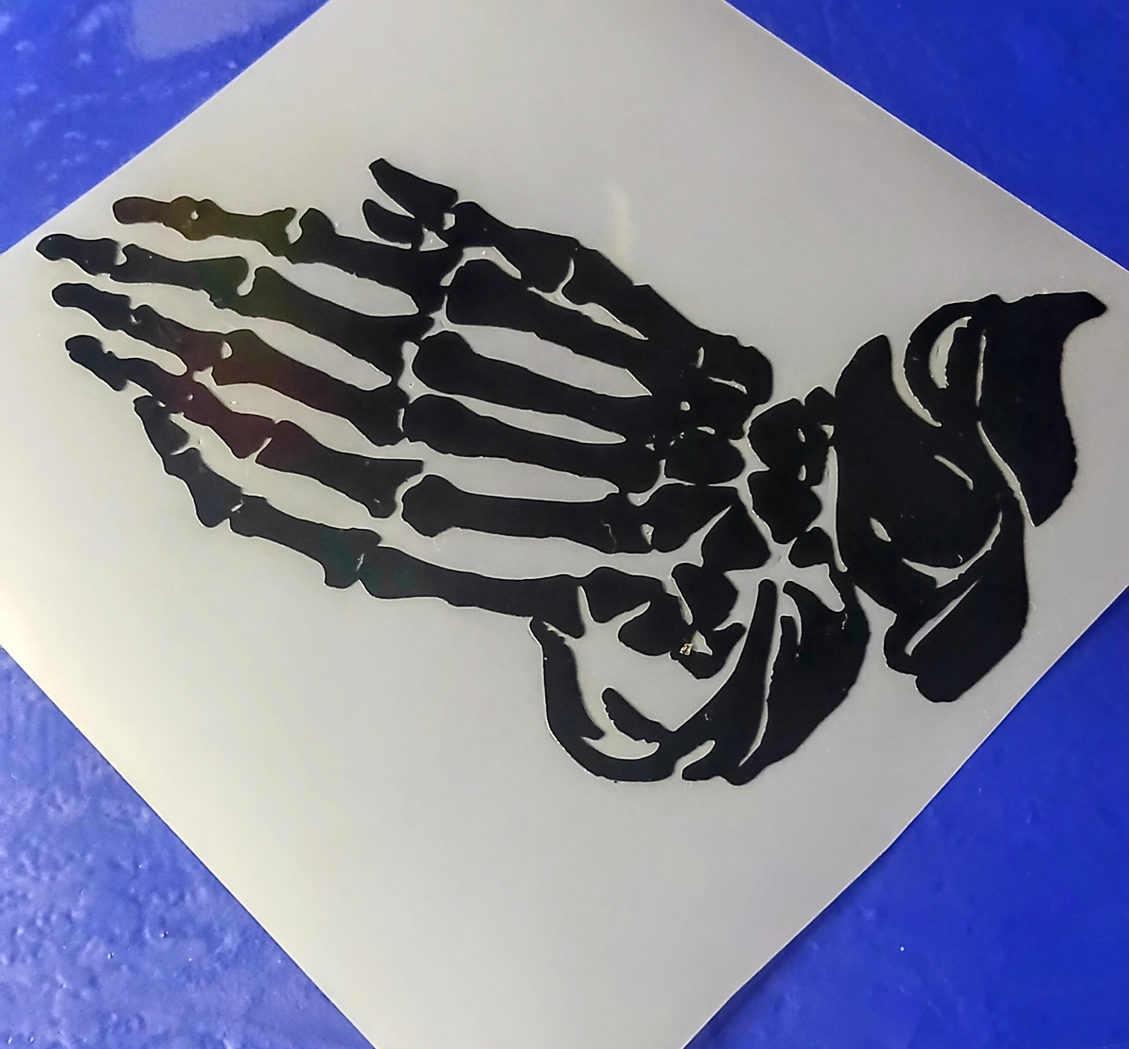 Skeleton Praying Hands Premium Vinyl Decal.