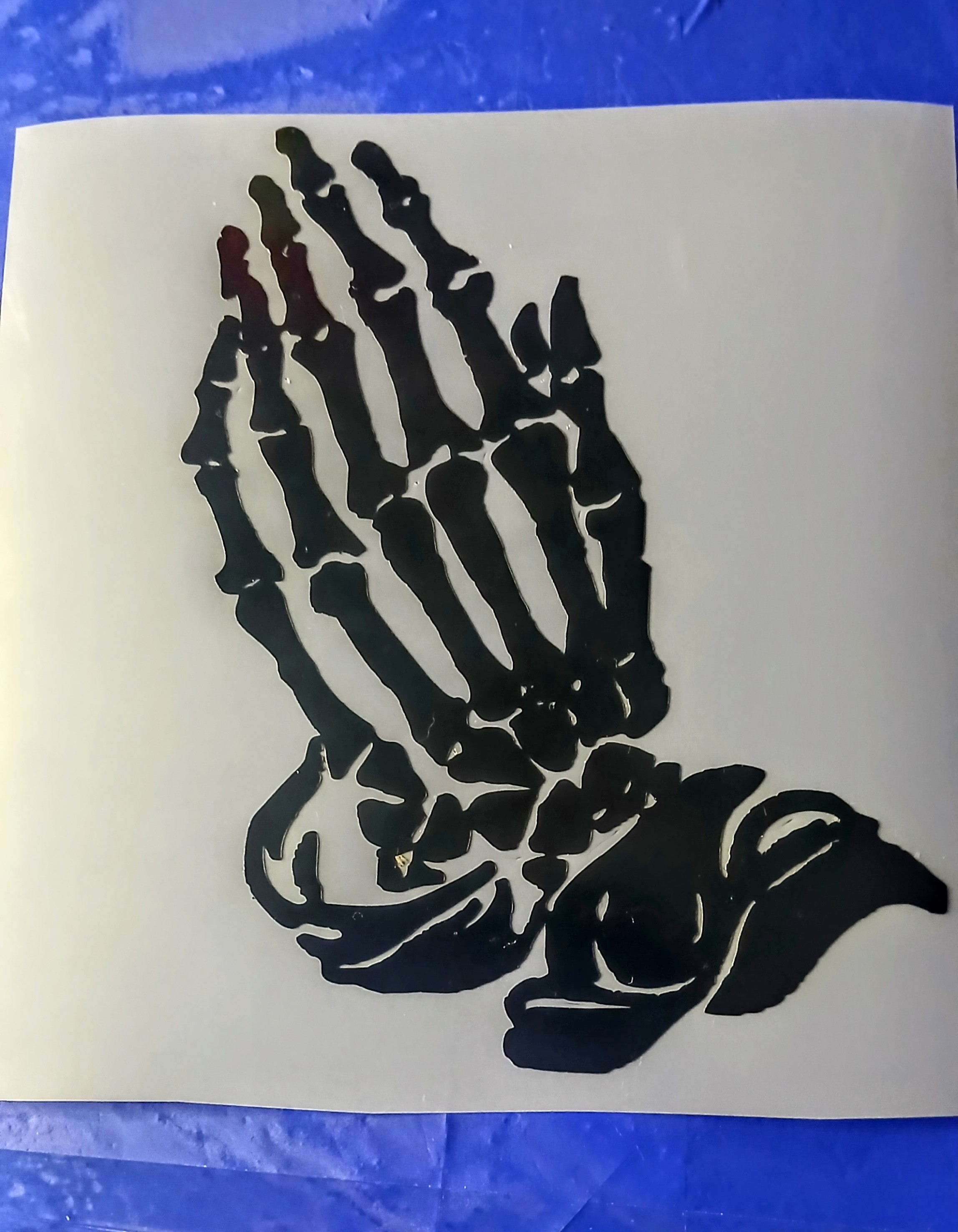 Skeleton Praying Hands Premium Vinyl Decal.