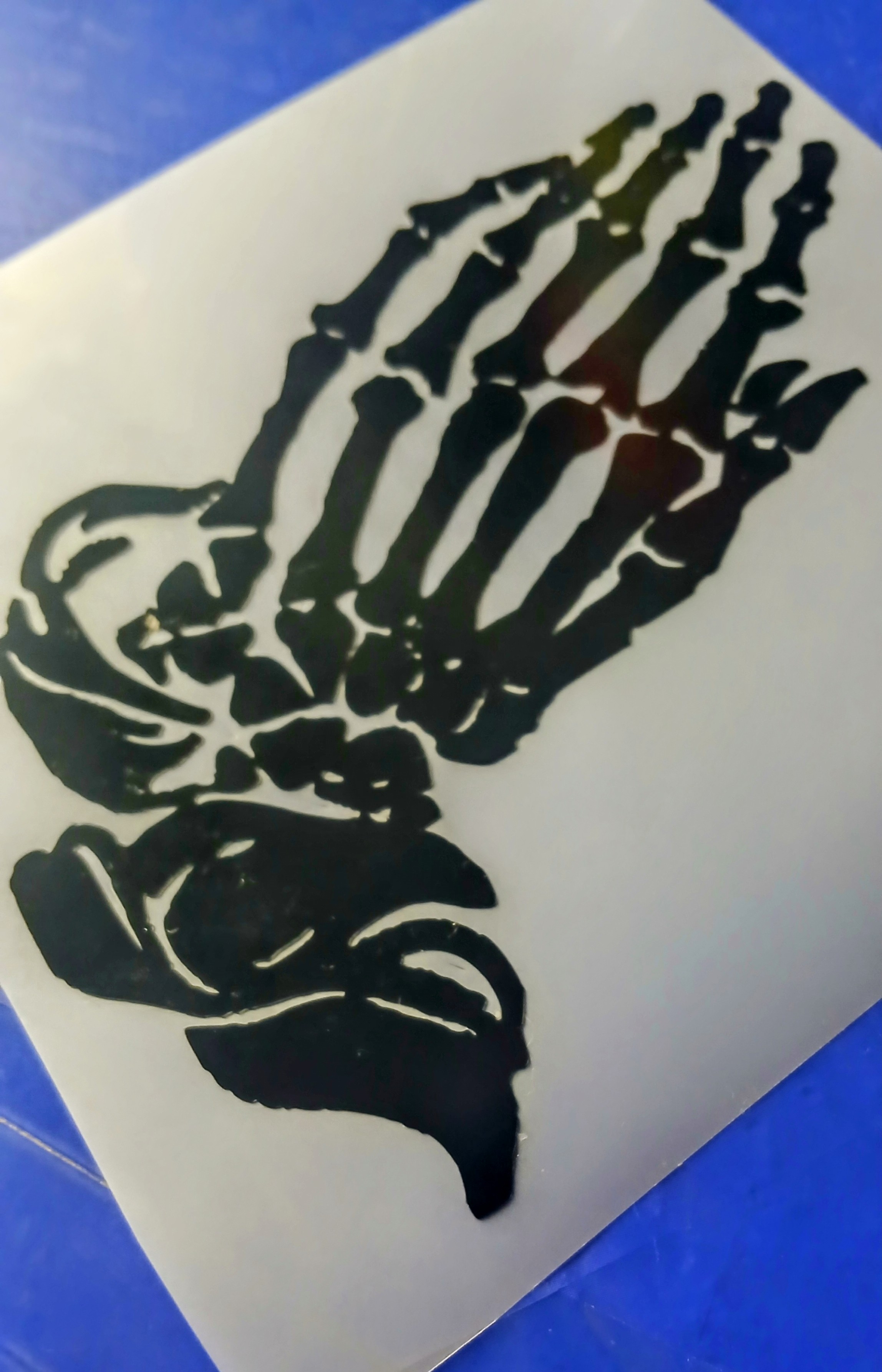 Skeleton Praying Hands Premium Vinyl Decal.