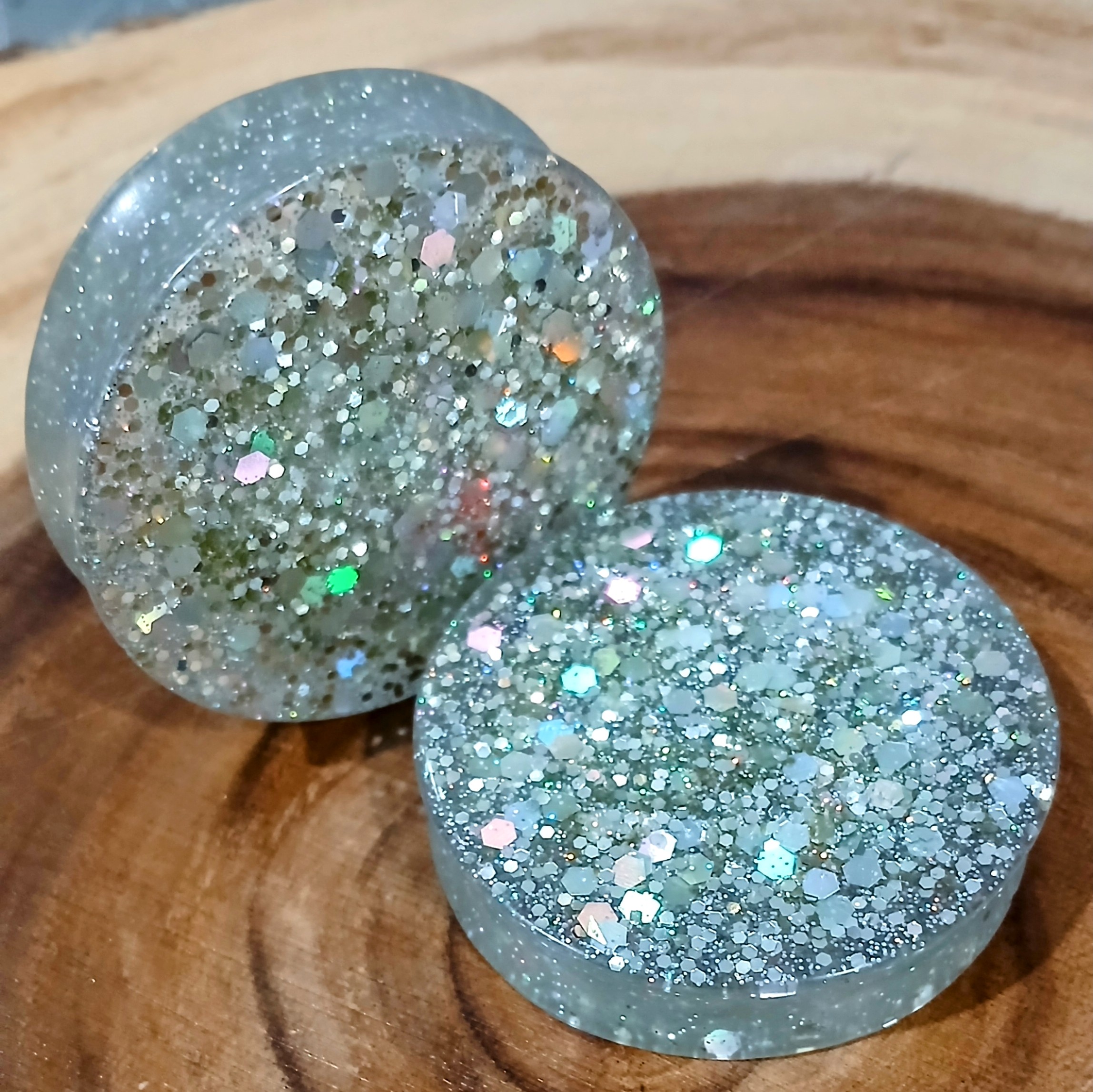 2 inch | 50.8mm Ear Plugs/Tunnels | Body Jewelry | Holographic Silver Glitter | Ear Stretching