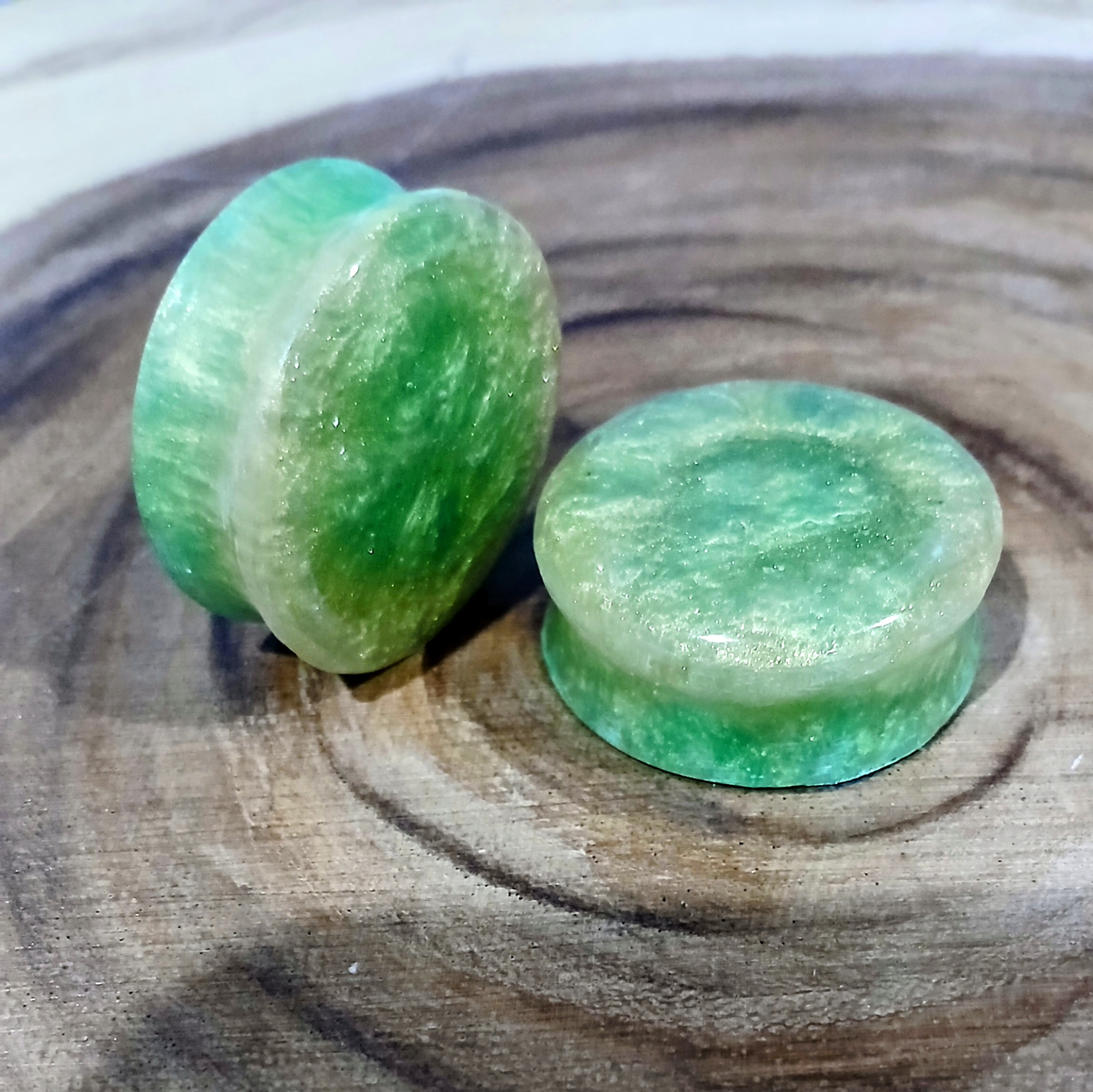 1-1/4 inch | 32mm | Ear Plugs/Tunnels | Body Jewelry | Green & Gold Mica Powder | Ear Stretching