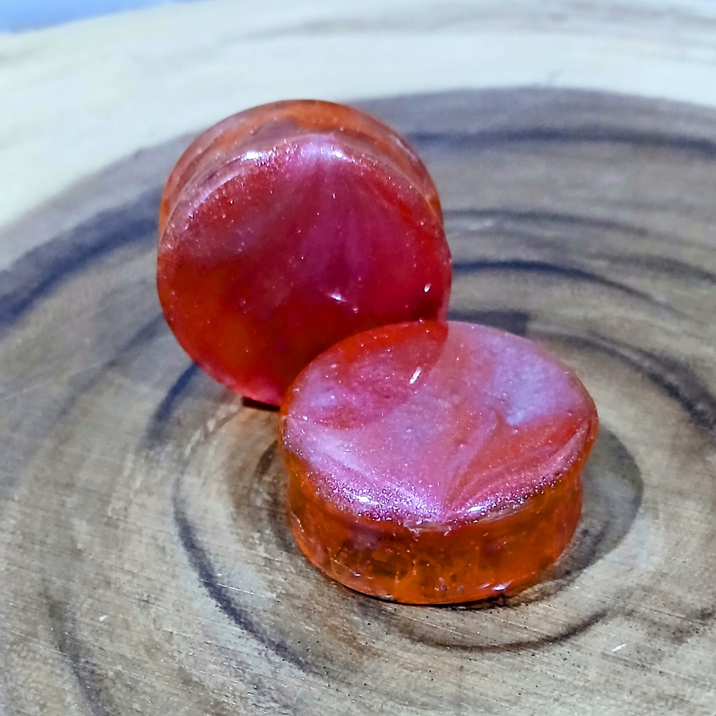 1-1/4 inch | 32mm | Ear Plugs/Tunnels | Body Jewelry | Red Shimmer & Metallic Silver | Ear Stretching