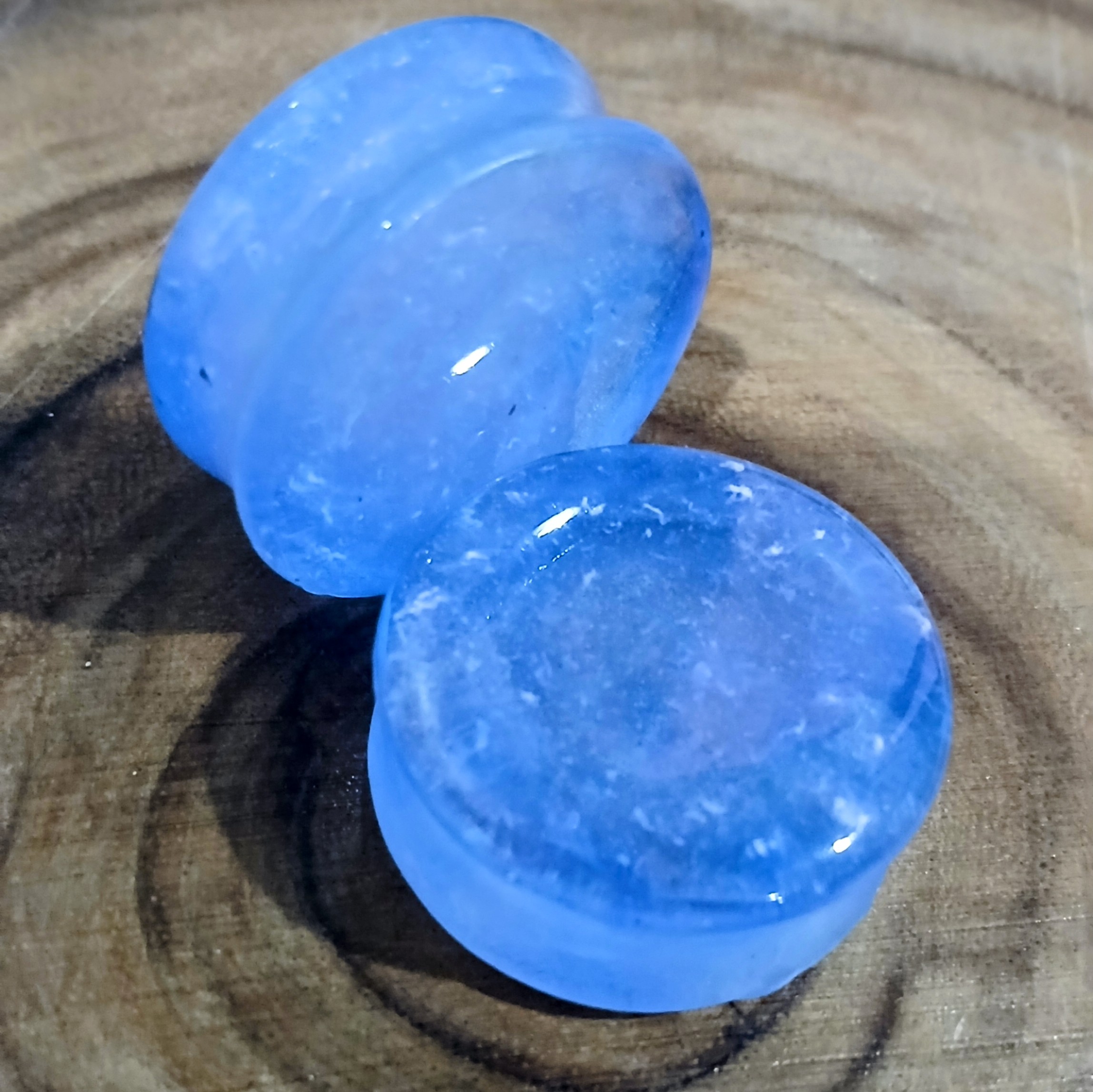 1-1/4 inch | 32mm | Ear Plugs/Tunnels | Body Jewelry | Translucent Blue with White Speckles | Ear Stretching