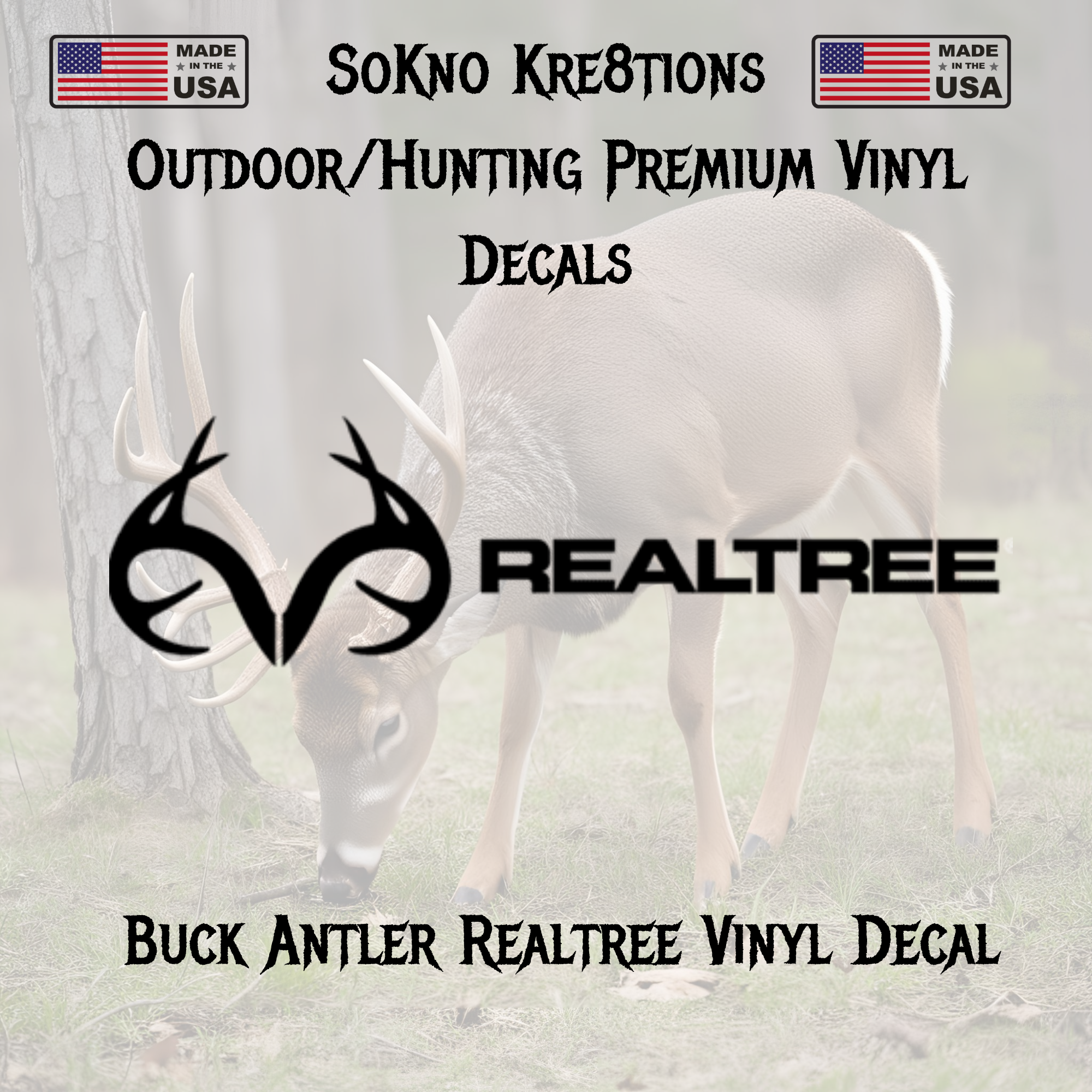 Realtree Buck Antler Vinyl Decal | Hunting | Camo | Bow | Rifle | Deer 
