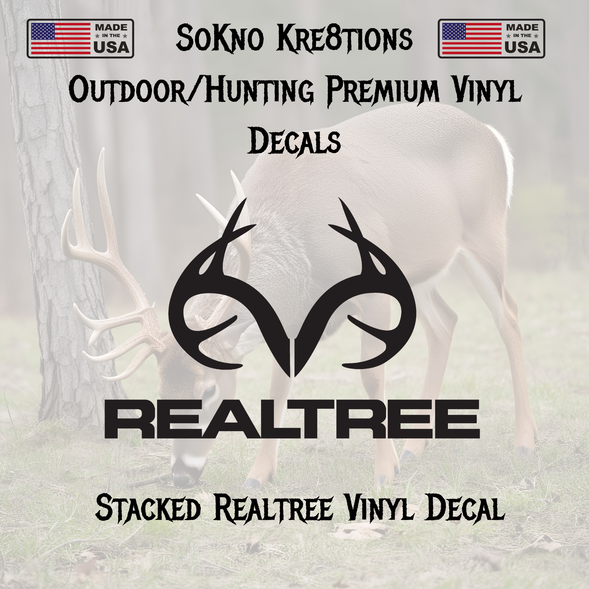 Realtree Logo Vinyl Decal | Hunting | Camo | Bow | Rifle | Deer | Antlers 