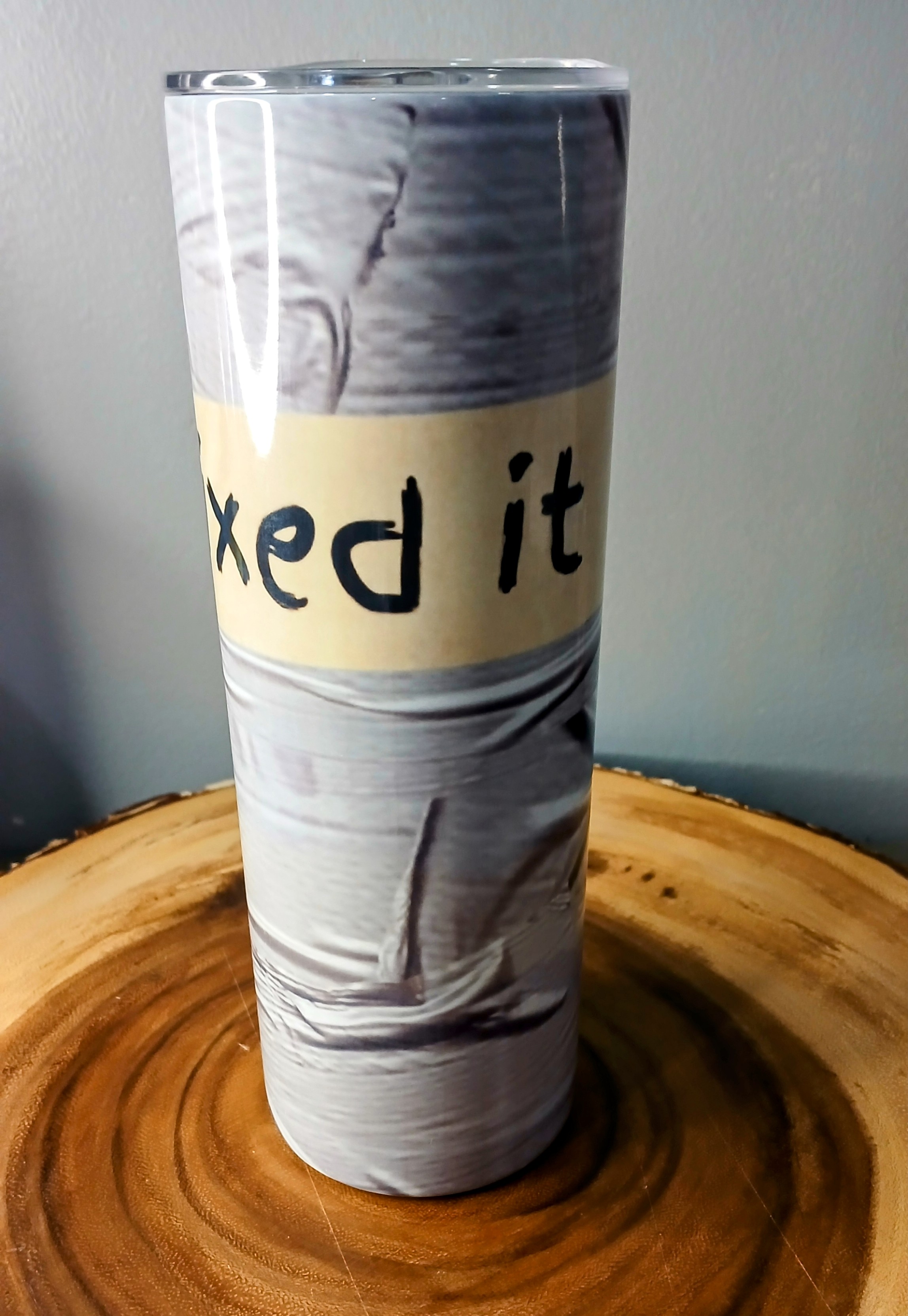 Fixed It | Duct Tape | 20 oz Skinny Tumbler with Lid and Straw | Double Walled | Stainless Steel