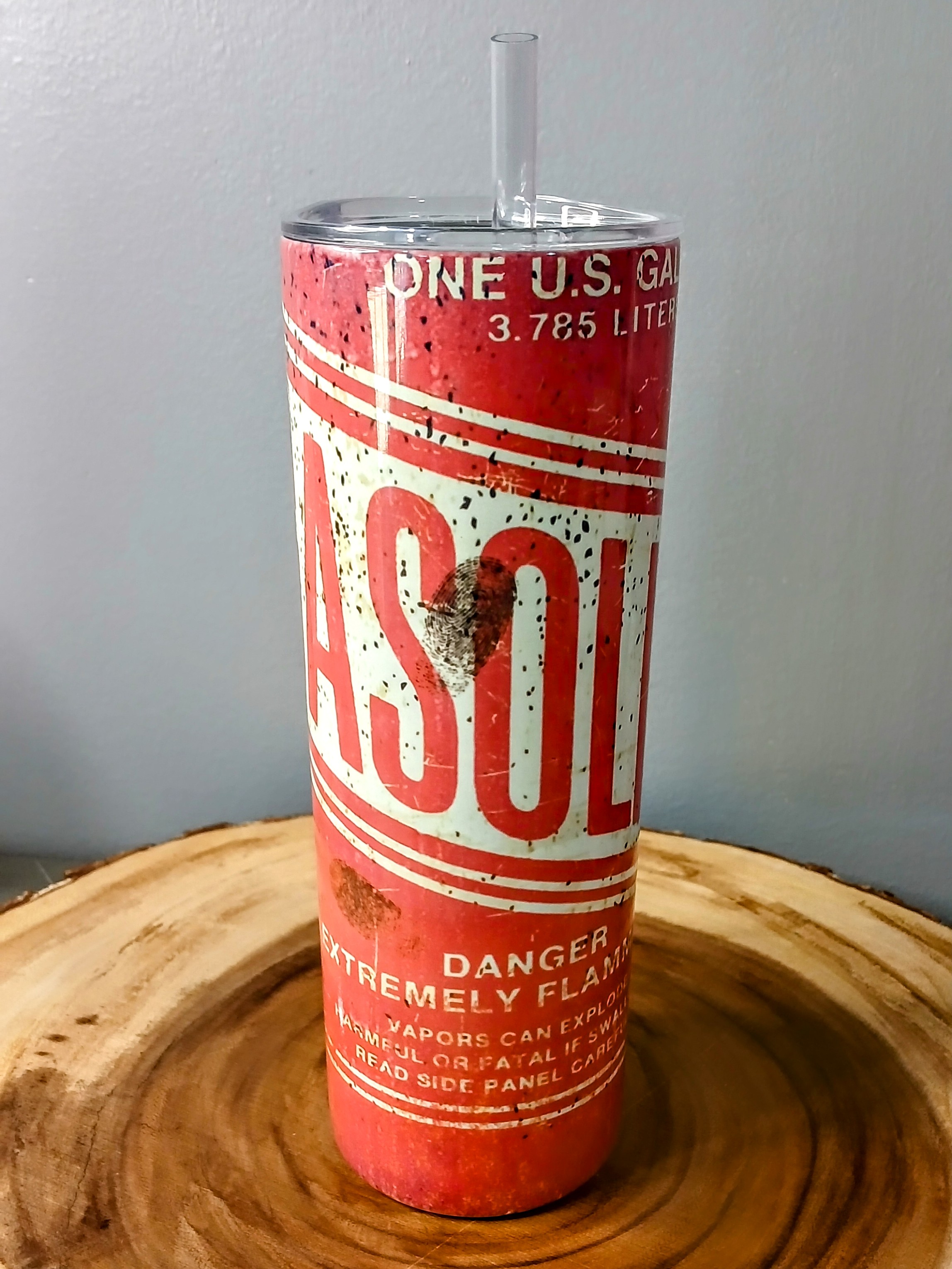 Rusted Gasoline Can Replica | Sublimated 20 oz Skinny Tumbler with Lid and Straw | Double Walled | Stainless Steel