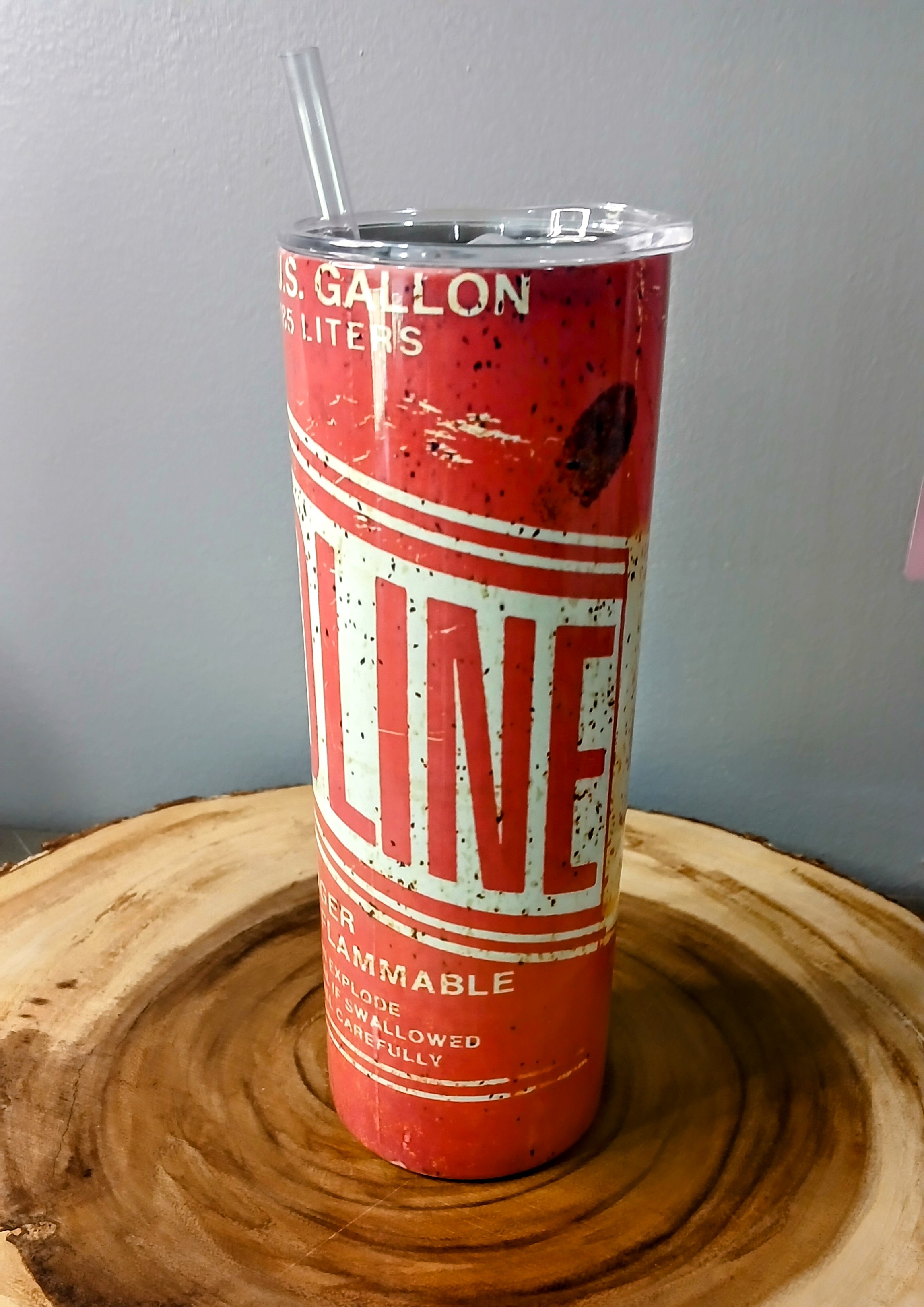 Rusted Gasoline Can Replica | Sublimated 20 oz Skinny Tumbler with Lid and Straw | Double Walled | Stainless Steel