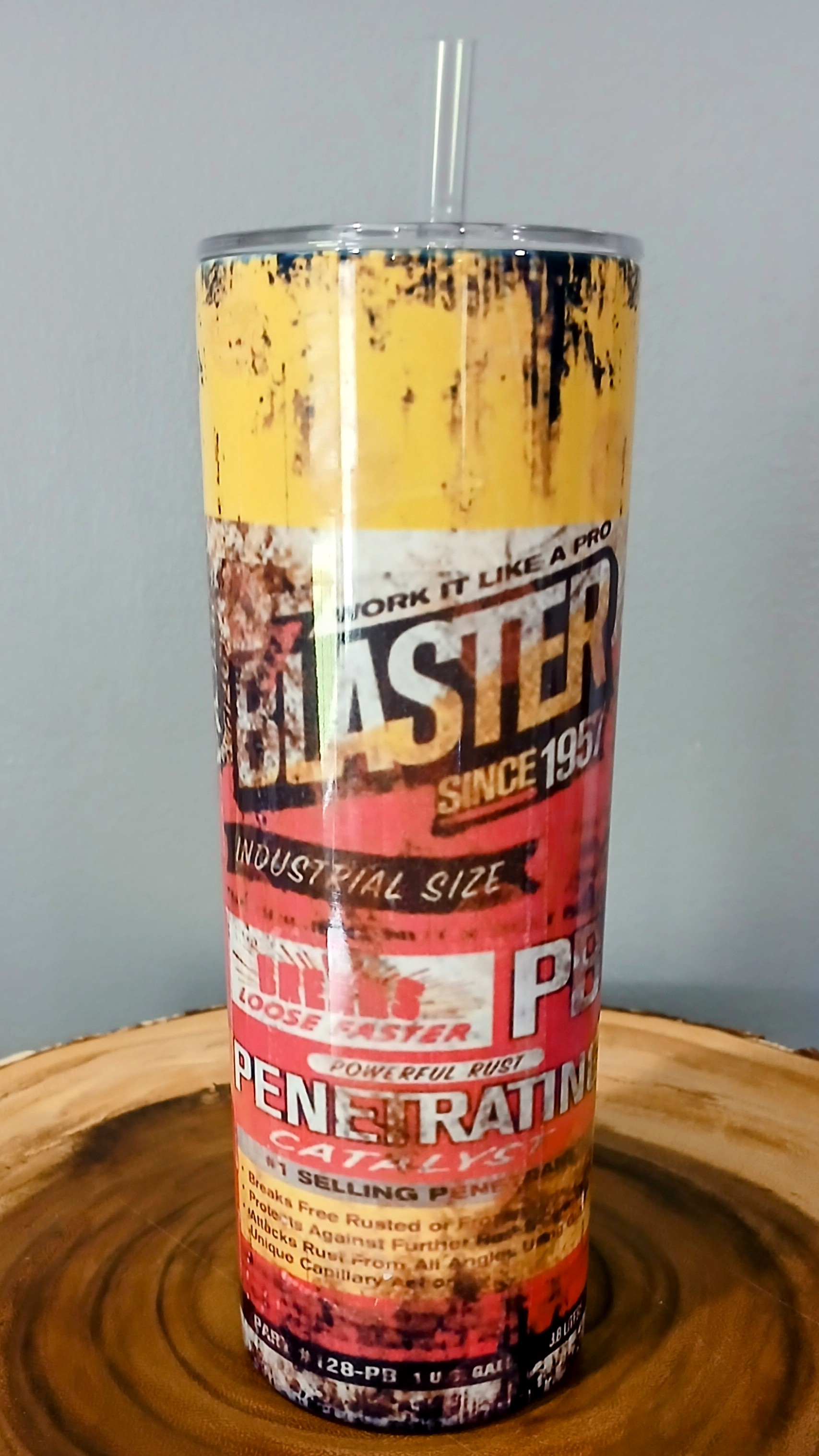PB Blaster Replica | Sublimated 20 oz Skinny Tumbler with Lid and Straw | Double Walled | Stainless Steel