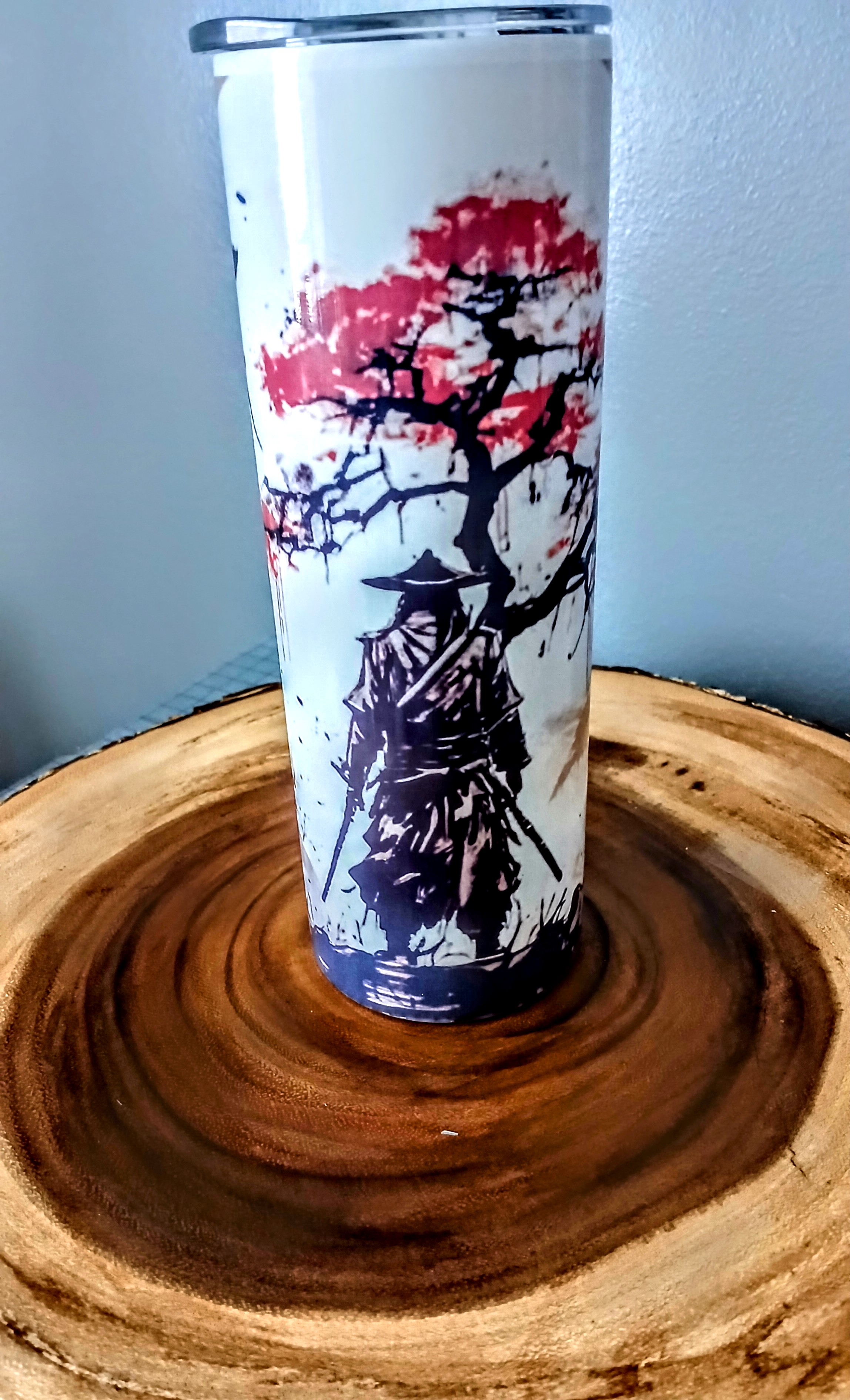 Japanese Samurai Inspired | Sublimated 20 oz Skinny Tumbler with Lid and Straw | Double Walled | Stainless Steel