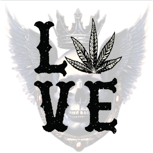 Cannabis LOVE Vinyl Decal – Weed Leaf in Bold Distressed Font for Cars, Windows, Laptops