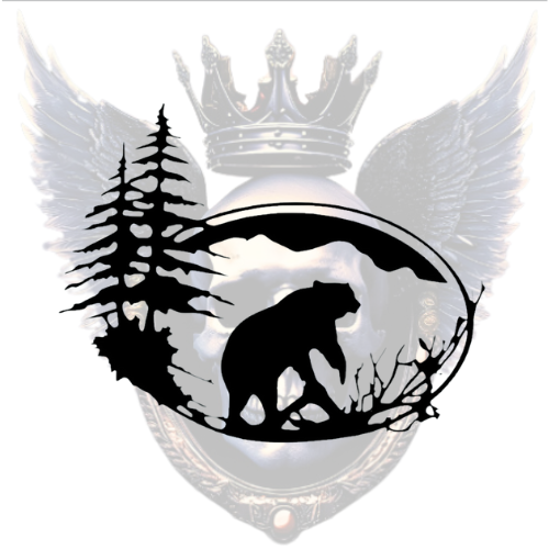 Bear Wilderness Vinyl Decal – Mountain Scene with Trees and Oval Frame