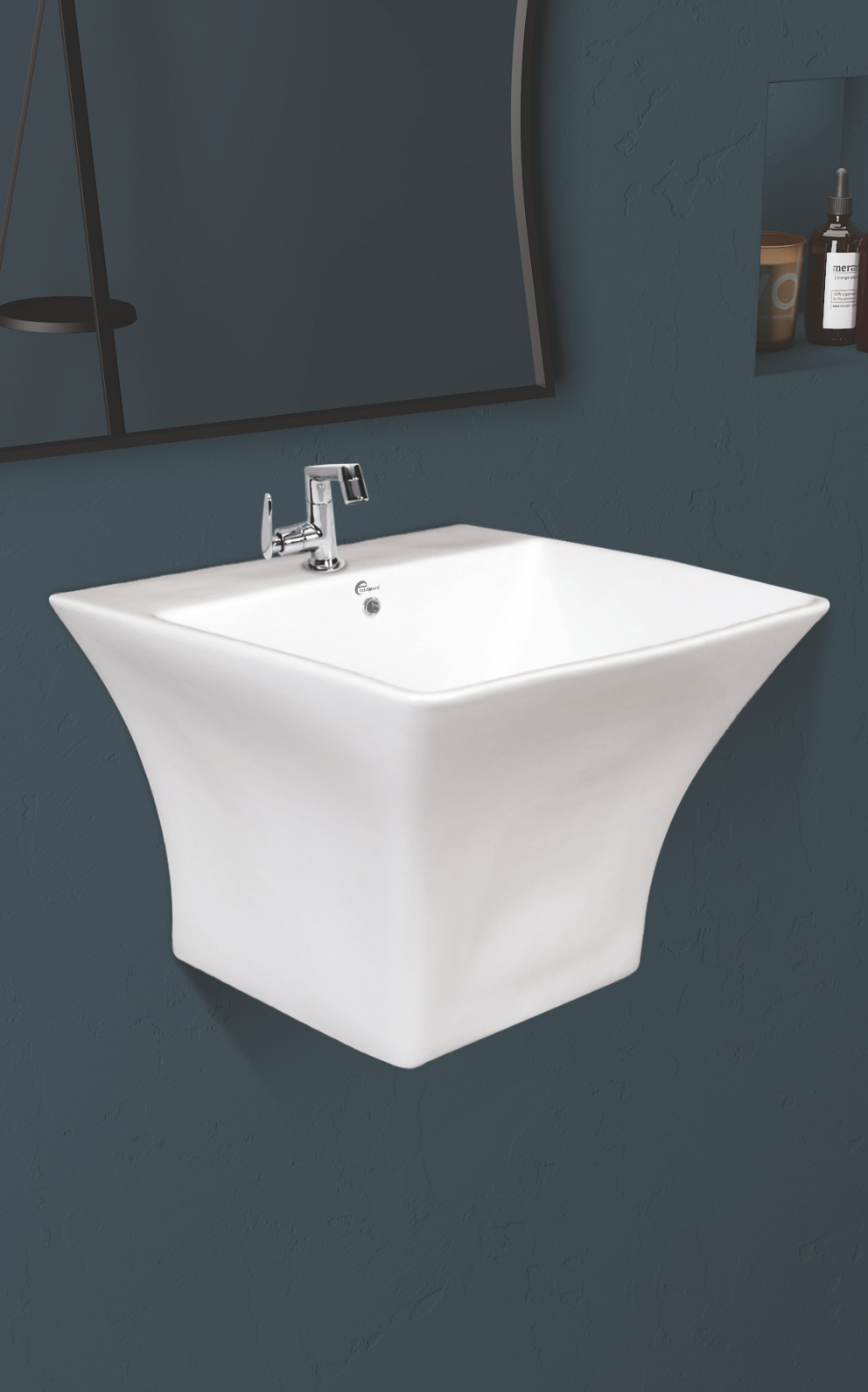 Cubix Half Basin - Space-Saving Modern Ceramic Sink for Small Bathrooms and Powder Rooms - By Endoware