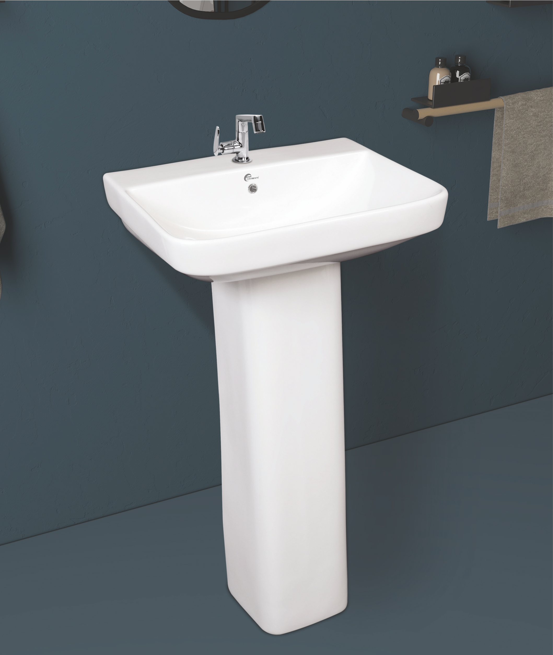Adel Wash Basin with Square Pedestal - Modern Ceramic Bathroom Sink for Elegant Spaces - By Endoware