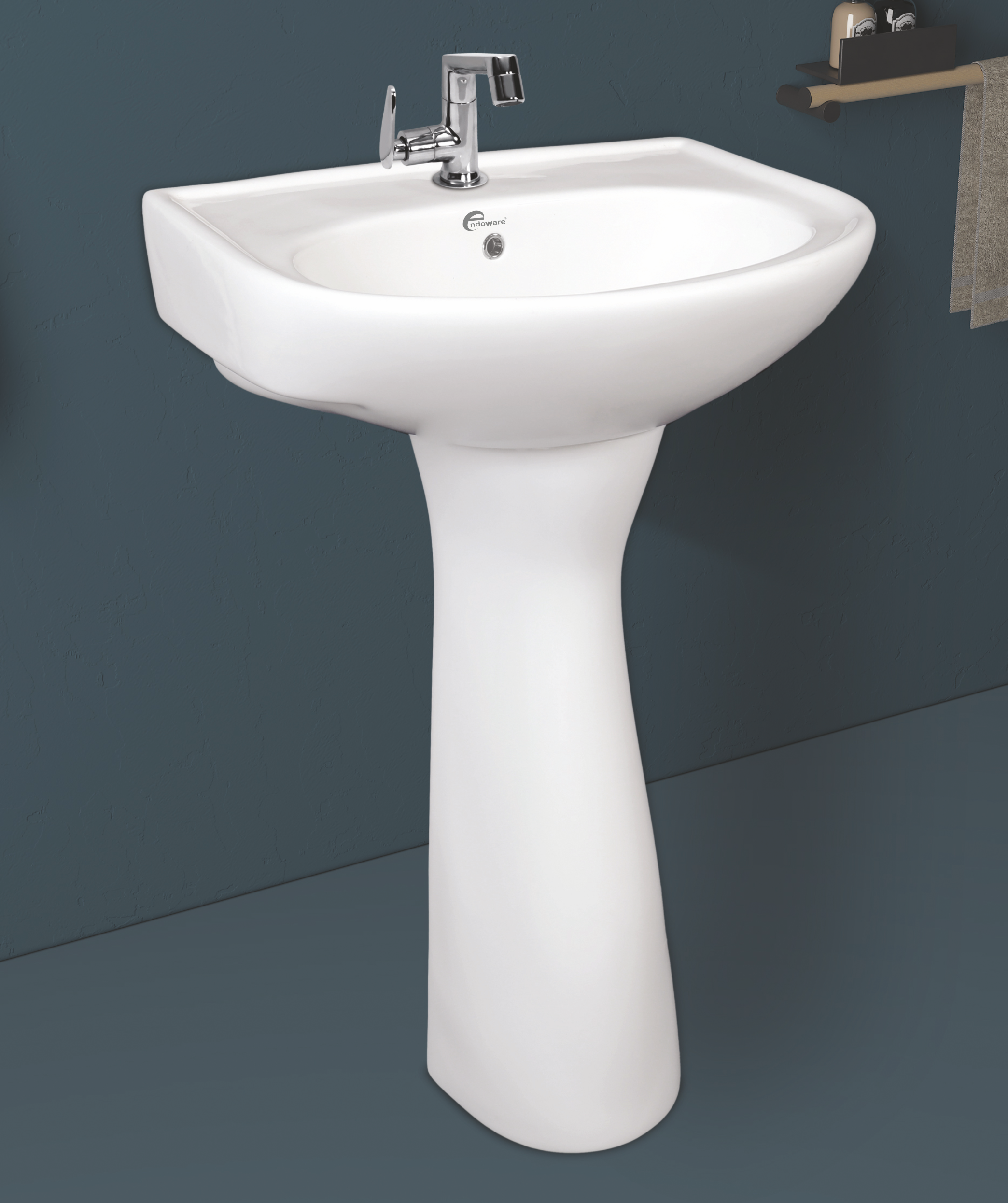 Classic Wash Basin with Round Pedestal - Elegant Ceramic Bathroom Sink for Timeless Style - By Endoware