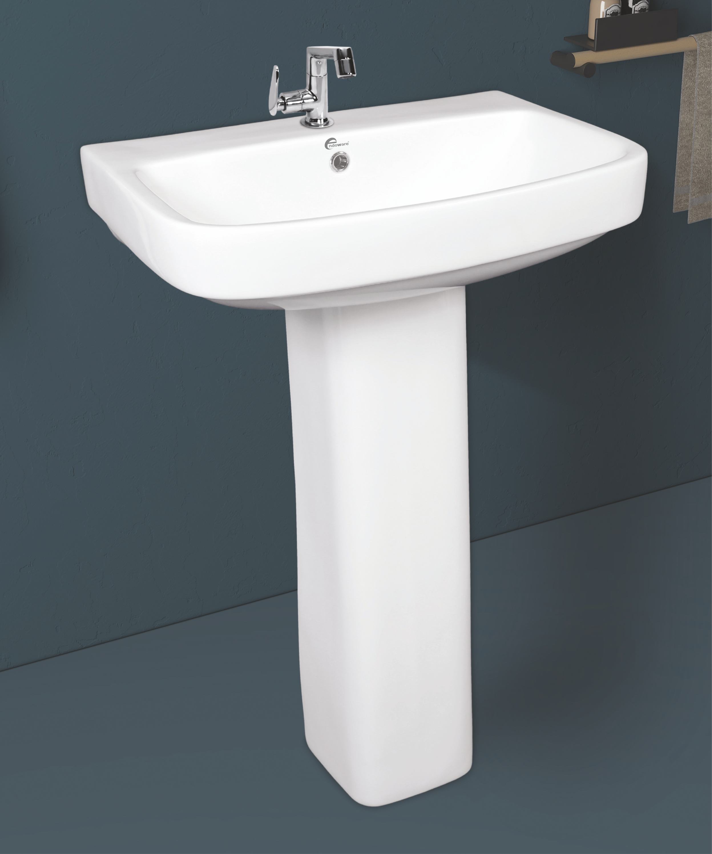 Torus Wash Basin with Square Pedestal - Modern Ceramic Bathroom Sink for Elegant Spaces - By Endoware sanitary