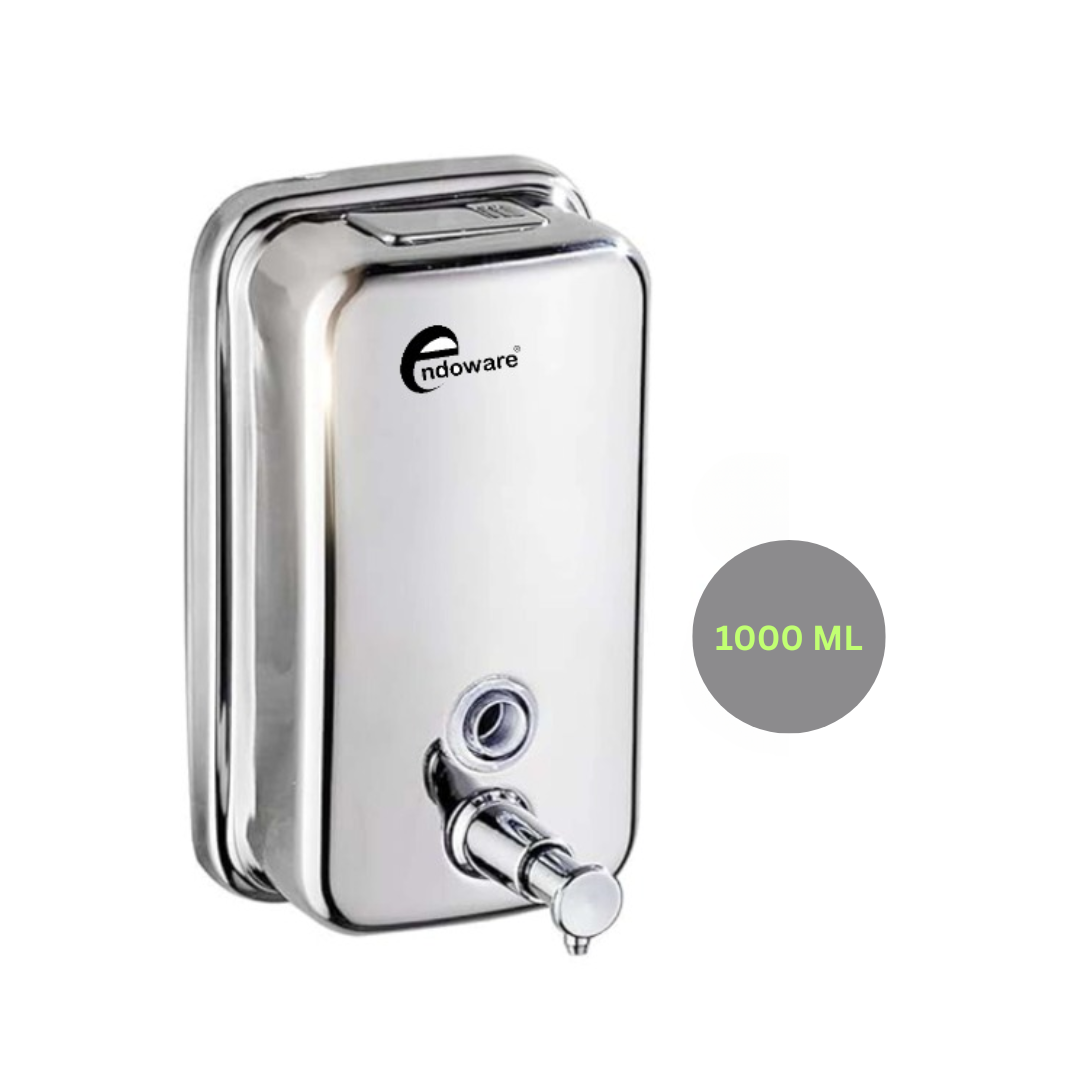 Endoware Wall Mounted Stainless Steel Dispenser with Brass Pump – 1000 ML, Chrome Plated for Liquid Soap, Shampoo, Lotion, Handwash & Gel