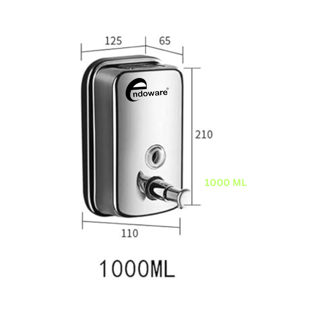 Endoware Wall Mounted Stainless Steel Dispenser with Brass Pump – 1000 ML, Chrome Plated for Liquid Soap, Shampoo, Lotion, Handwash & Gel