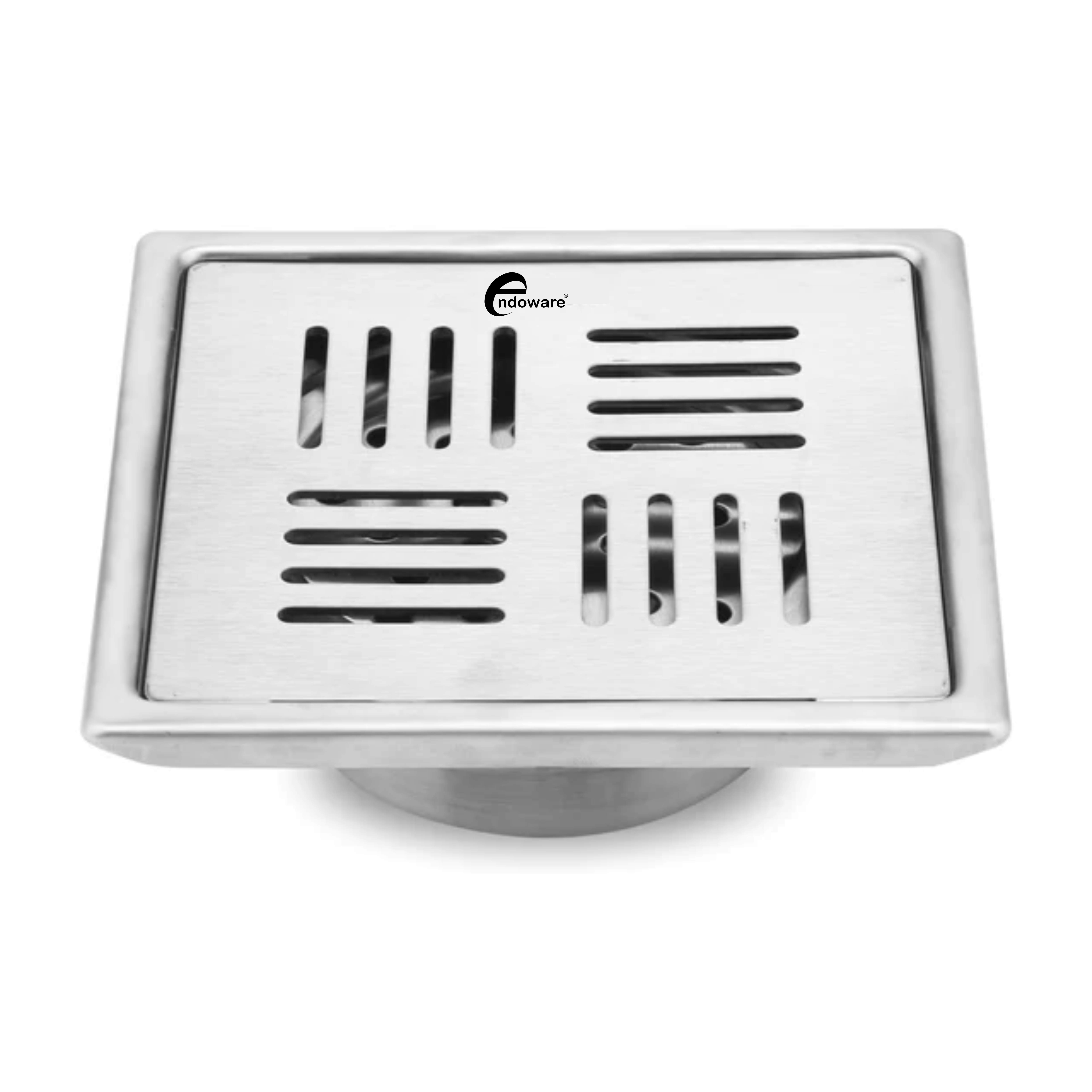 ENDOWARE - Ruby Square 304-Grade Floor Drain with Collar & Cockroach Trap (6 x 6 Inches) | Durable Stainless Steel Drain for Kitchens, Bathrooms & Commercial Spaces