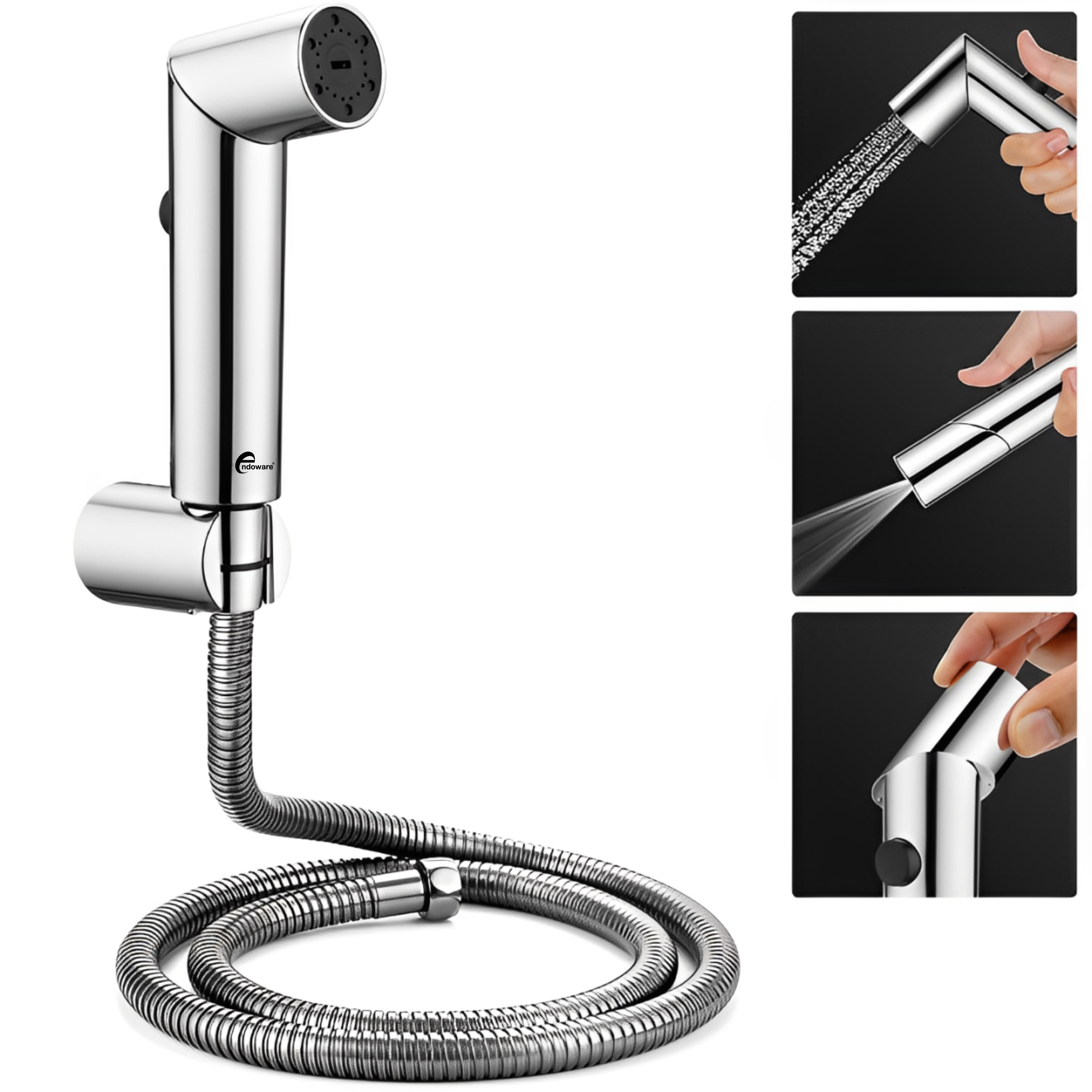 Endoware - Dual Function ABS Health Faucet with 1.25m SS-304 Hose & Wall Hook – Silver Toilet Jet Spray
