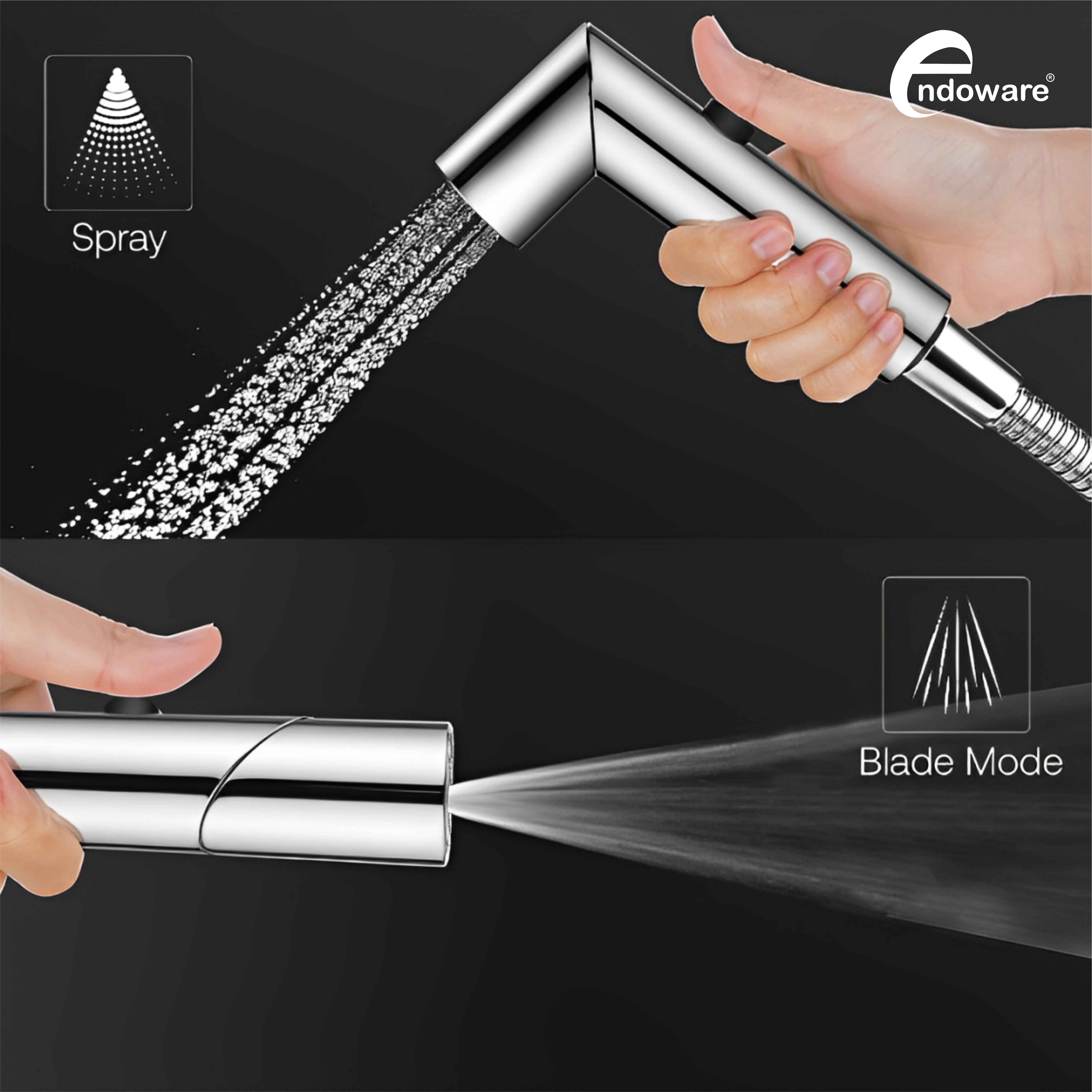 Endoware - Dual Function ABS Health Faucet with 1.25m SS-304 Hose & Wall Hook – Silver Toilet Jet Spray